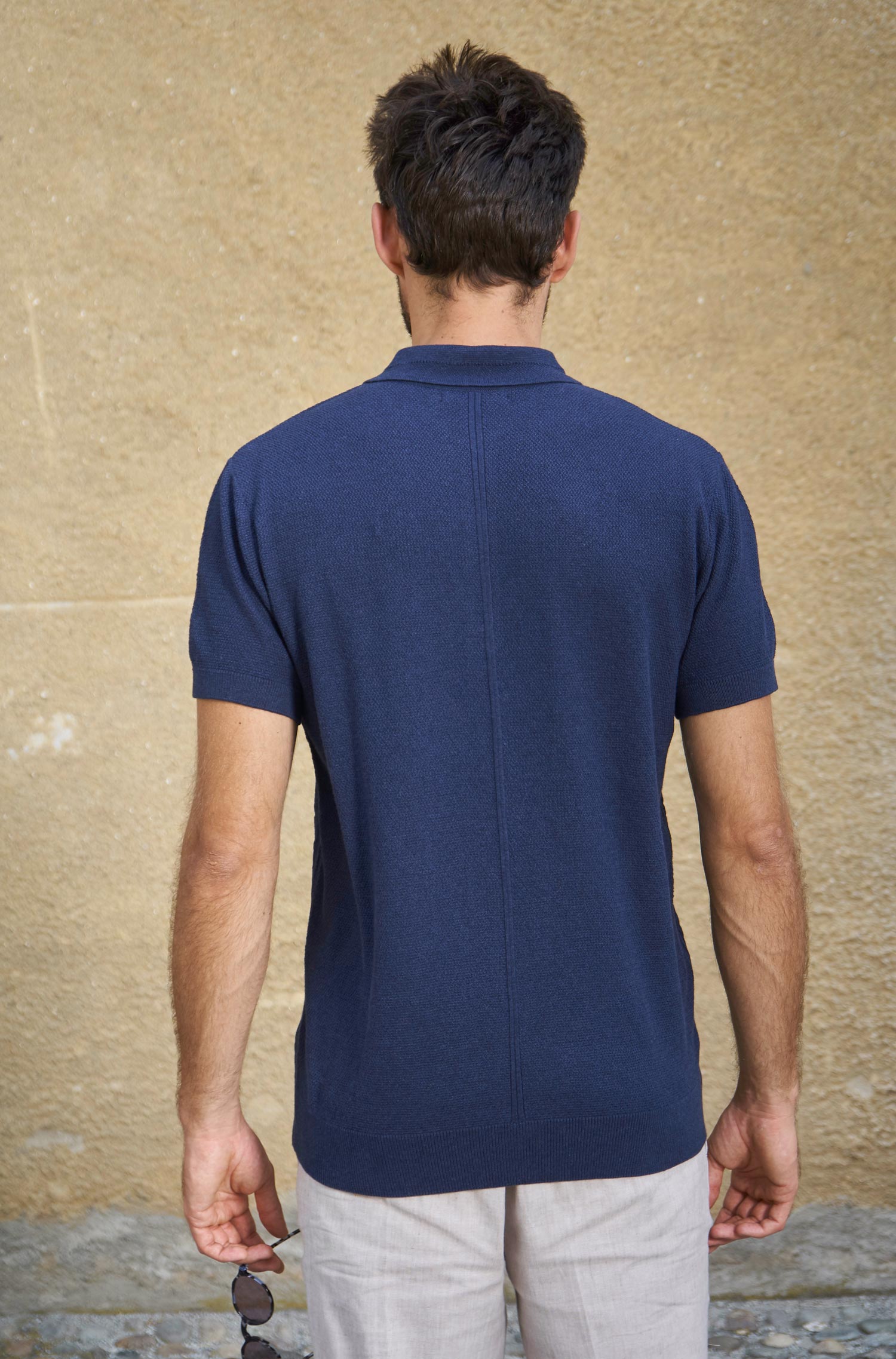 Polo Shirt SIMRON aus Royal Alpaka-Baumwoll-Mix-dunkelblau meliert