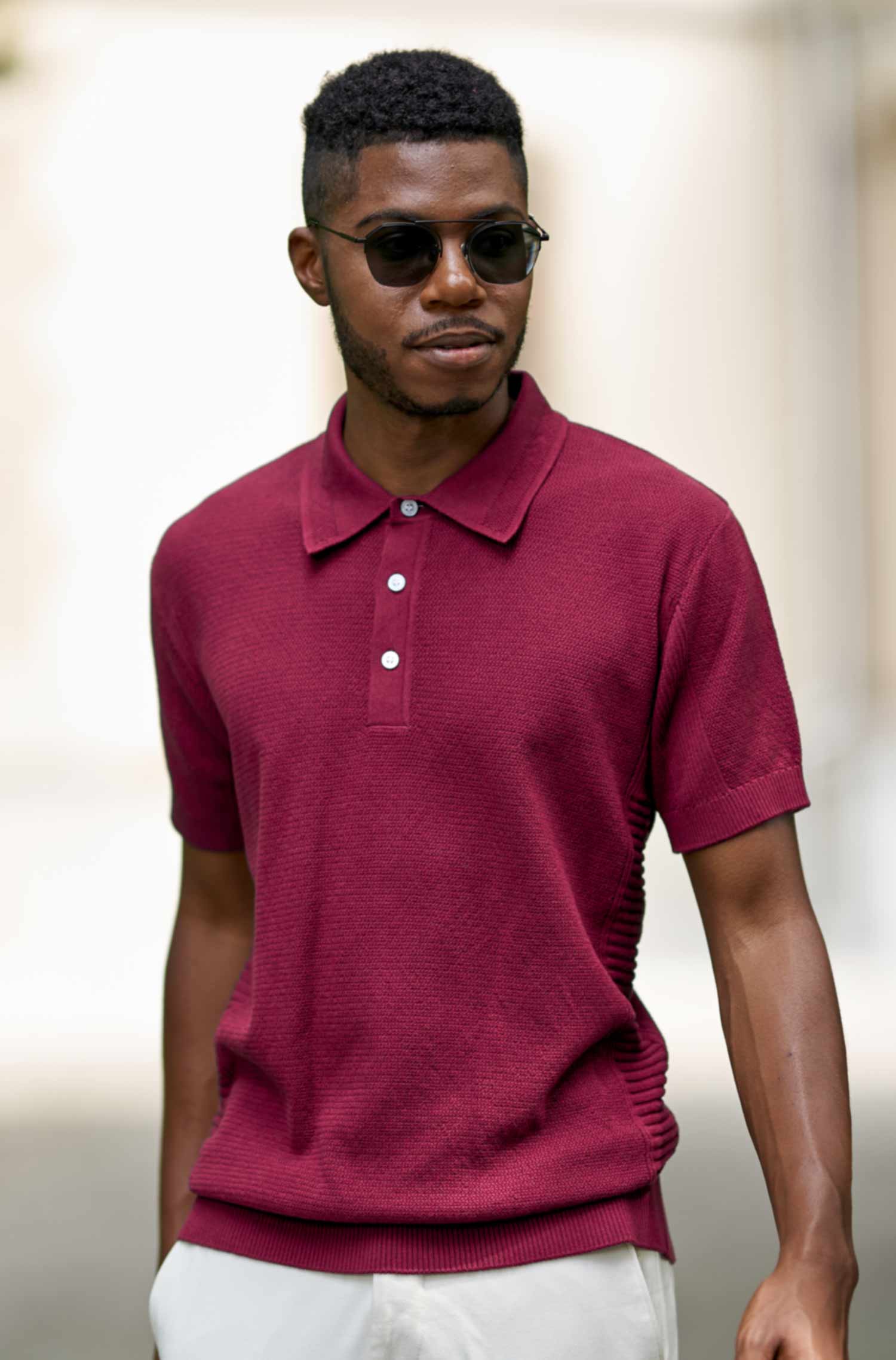 Polo Shirt SIMRON aus Royal Alpaka-Baumwoll-Mix-merlotrot