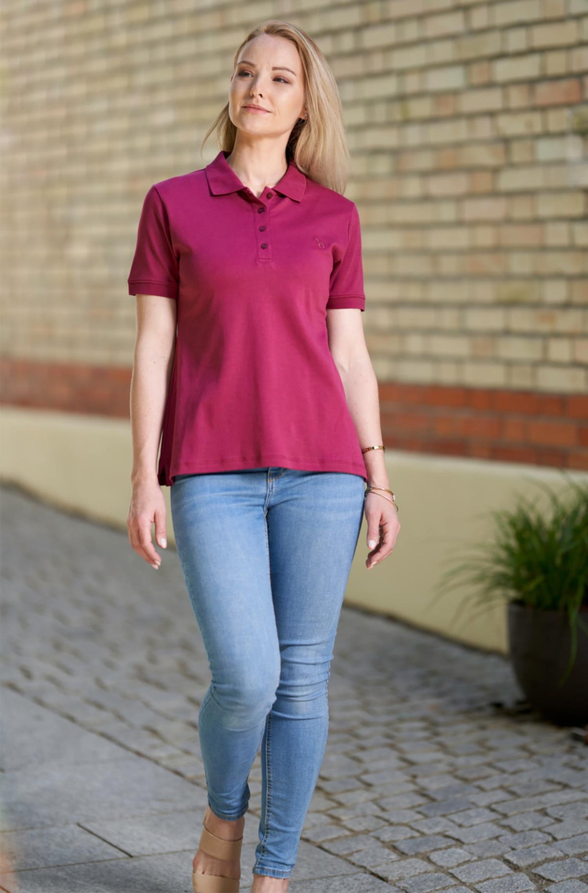 Poloshirt BASIC DAMEN aus 100% Bio-Pima-Baumwolle-himbeere