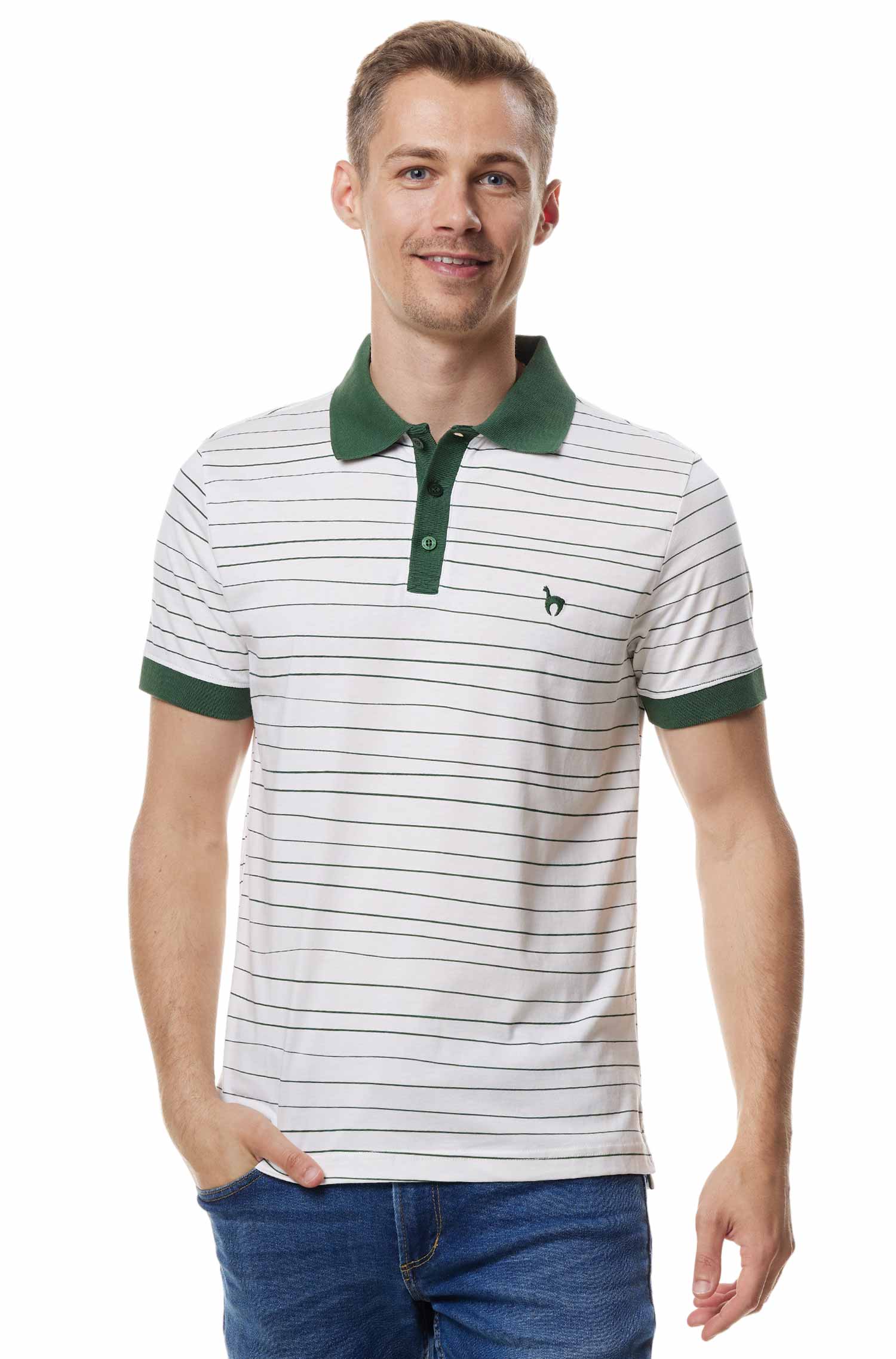 Polo Shirt LINEAS aus 100% Bio-Pima-Baumwolle-waldgrün