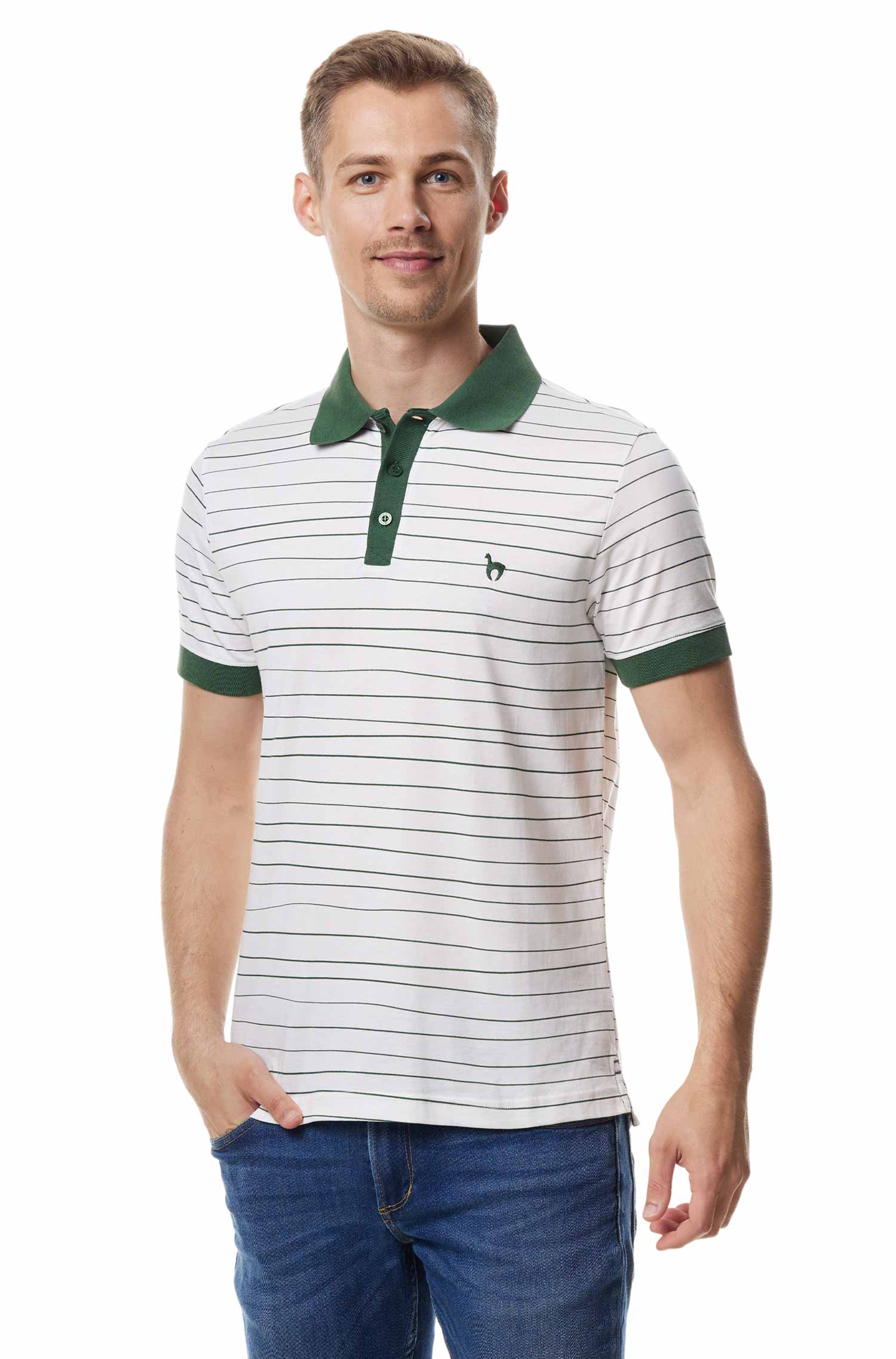 Polo Shirt LINEAS aus 100% Bio-Pima-Baumwolle-waldgrün
