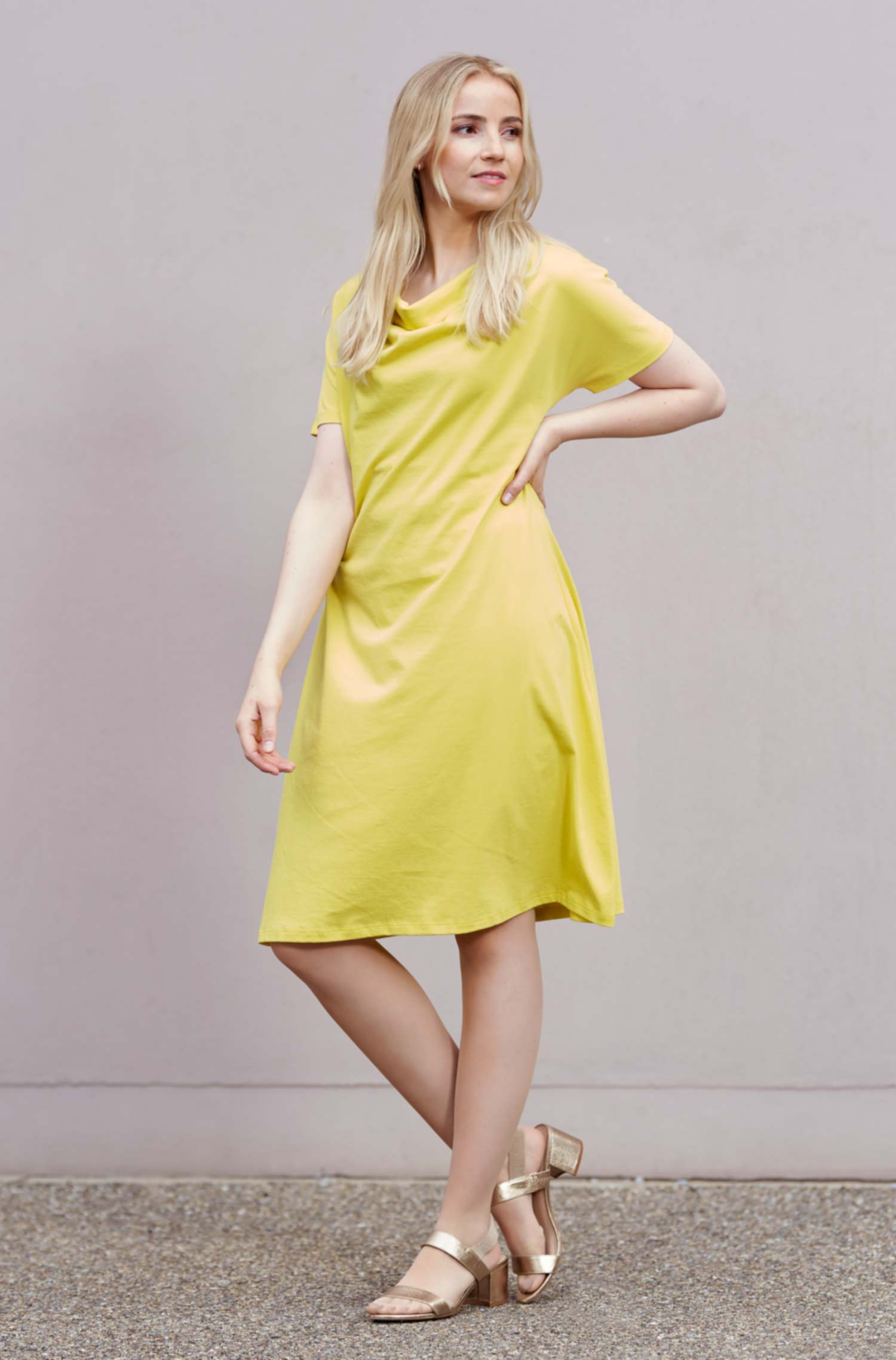 Jersey-Kleid LARA aus 100% Pima Bio Baumwolle-gelb