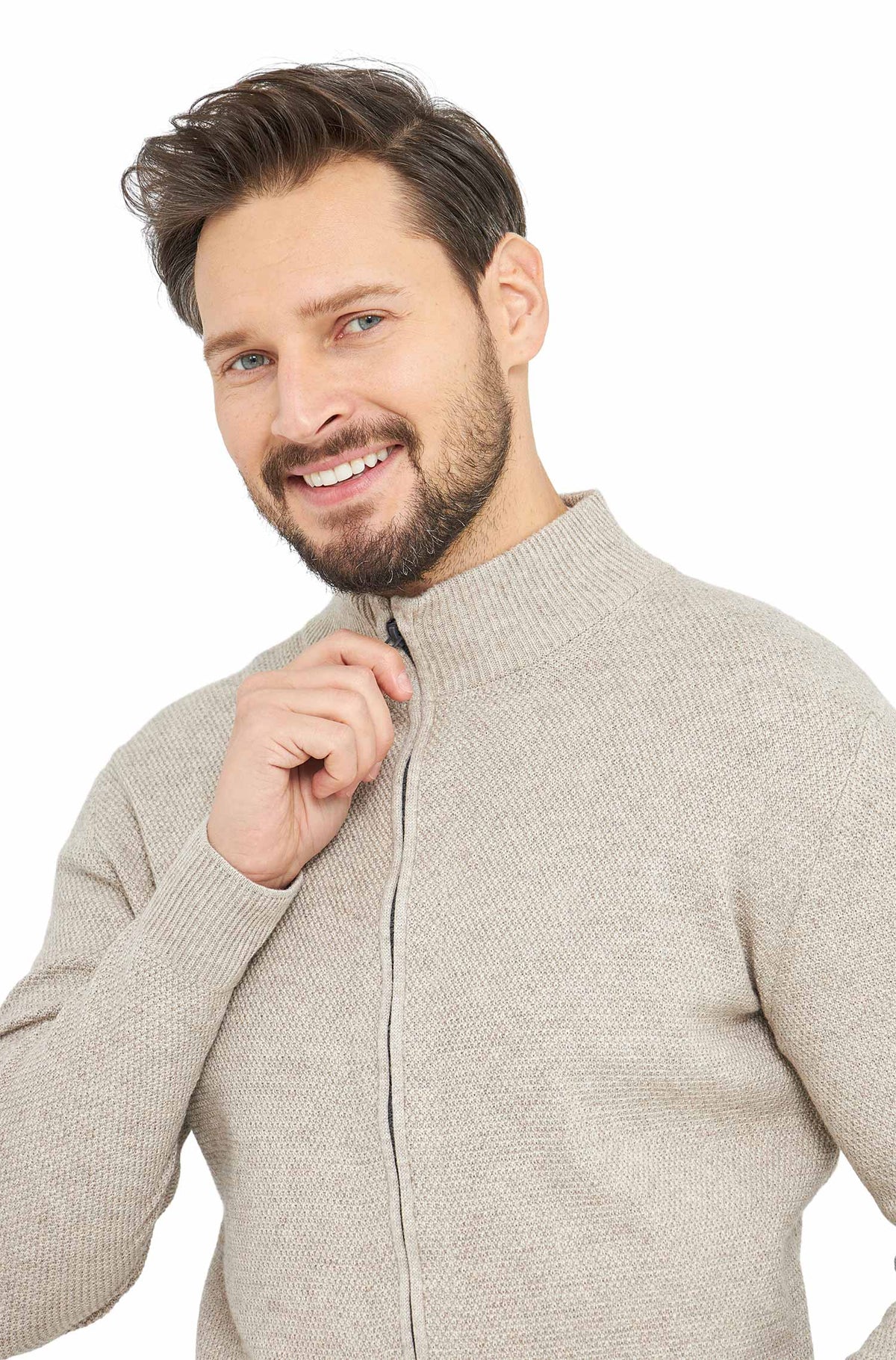 Strickjacke ALAYO mit Zipper aus Baby-Alpaka-Baumwoll-Mix-beige