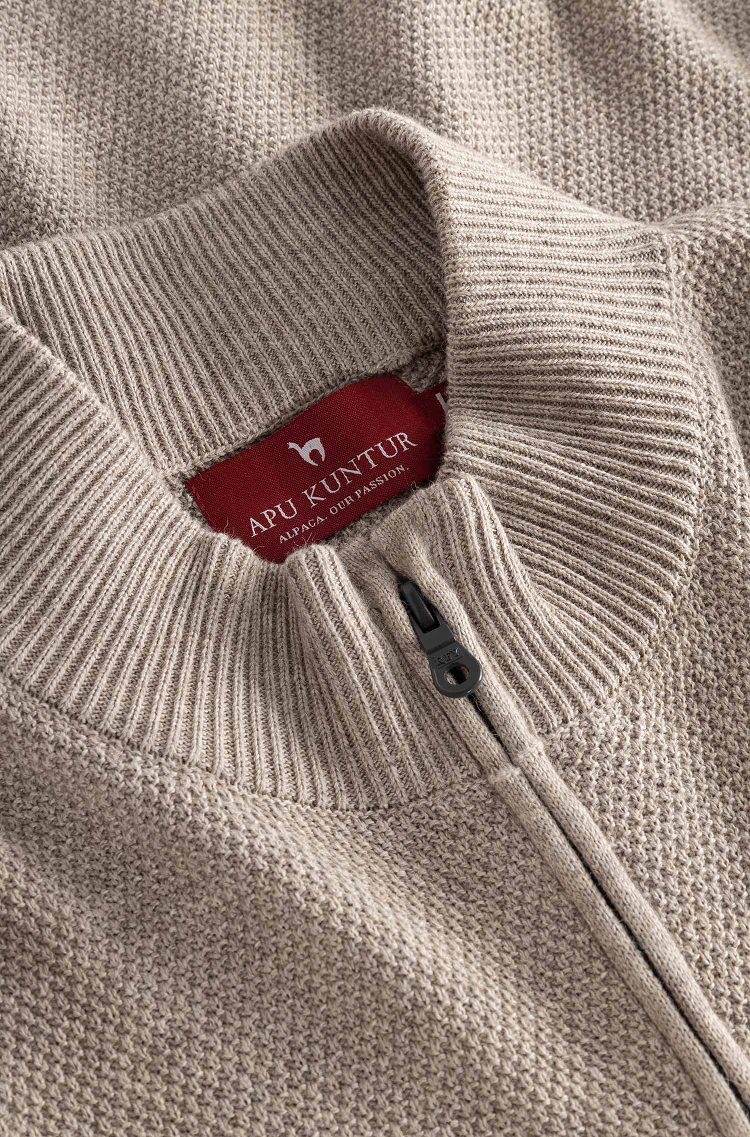 Strickjacke ALAYO mit Zipper aus Baby-Alpaka-Baumwoll-Mix-beige