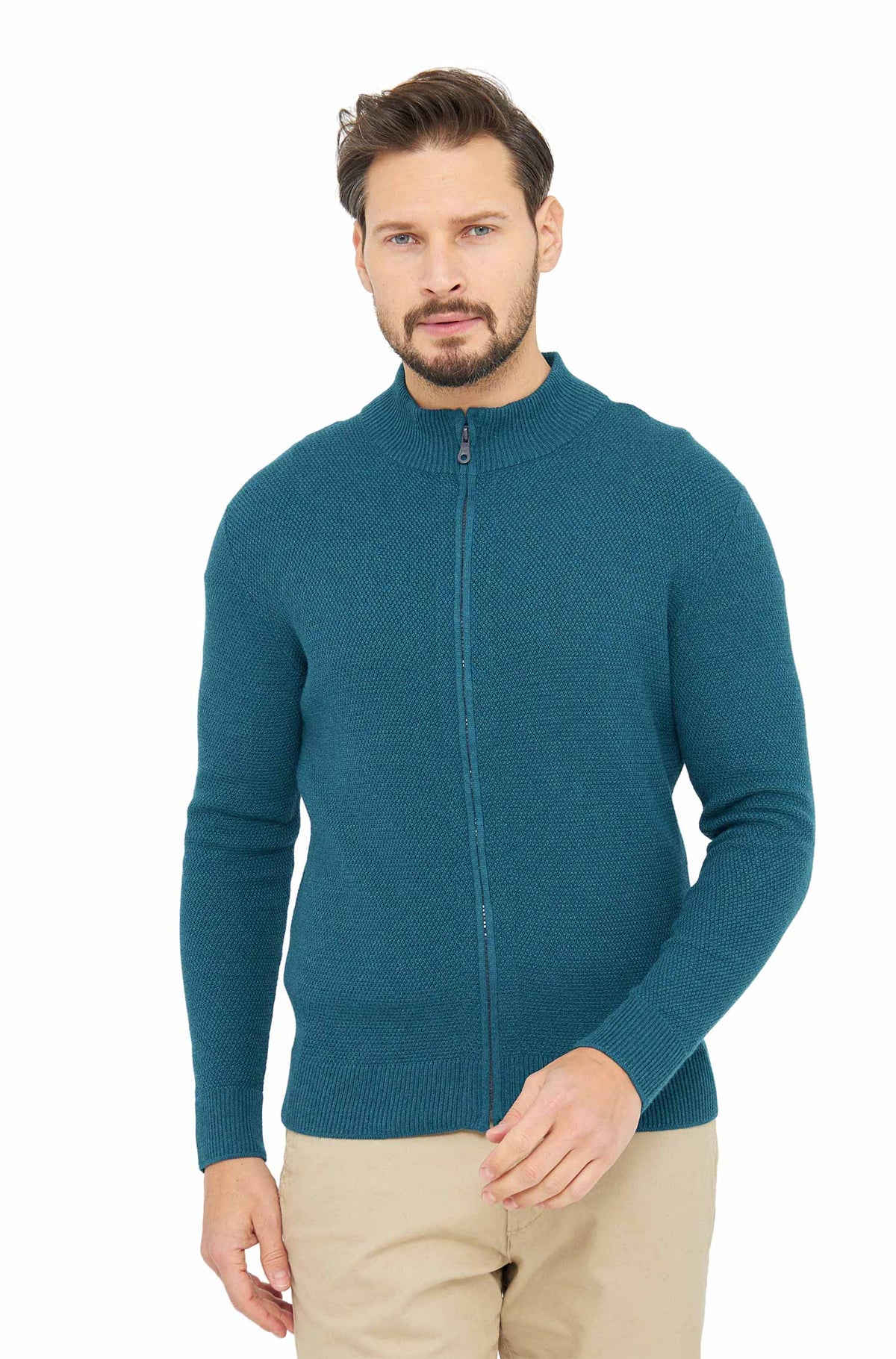 Strickjacke ALAYO mit Zipper aus Baby-Alpaka-Baumwoll-Mix-laguna