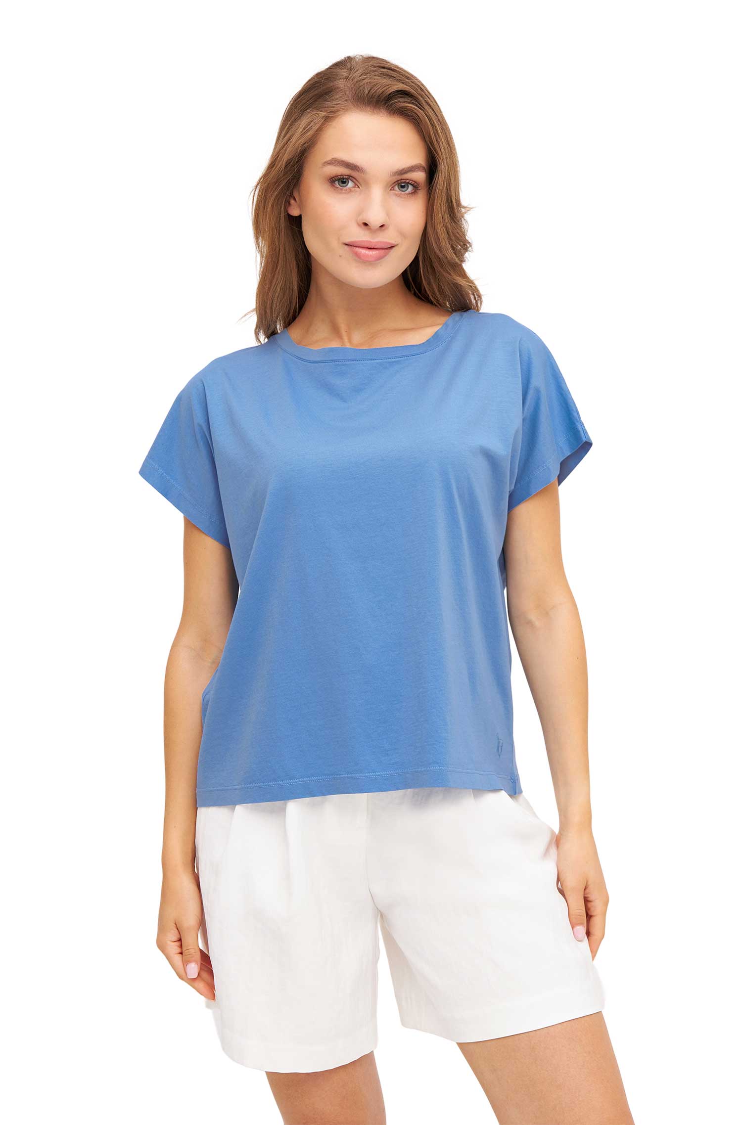 T-Shirt BOXY aus Bio-Pima-Baumwolle-pazifikblau