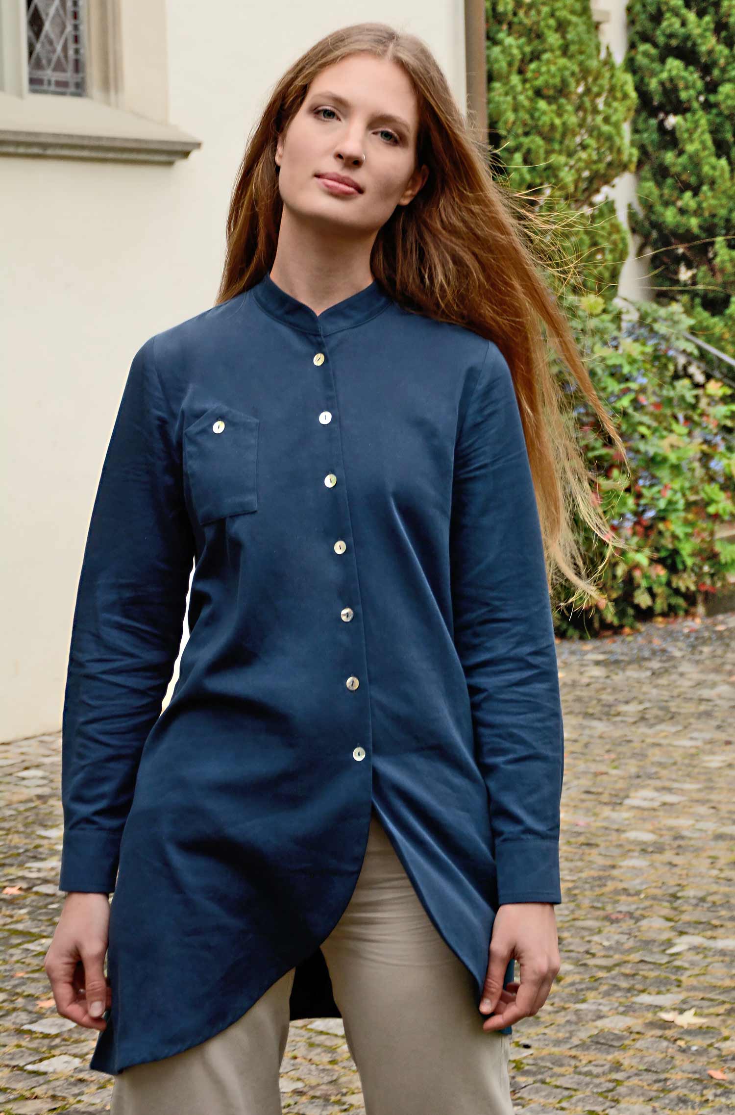 Blusenkleid ASI aus 100% Bio Pima Baumwolle-blau