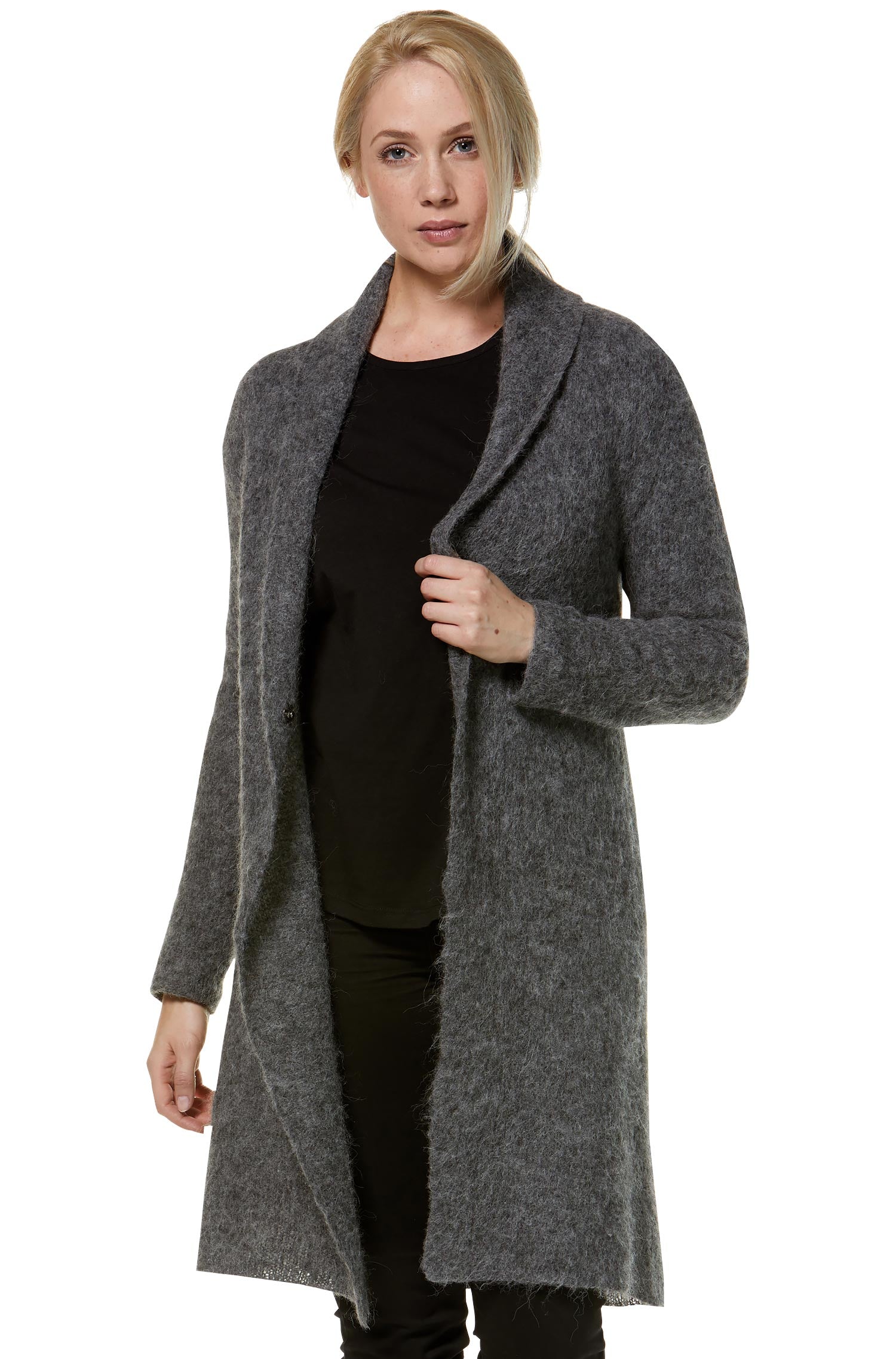 Alpaka Strickjacke PAULINA aus Baby Alpaka und Wolle-anthrazit