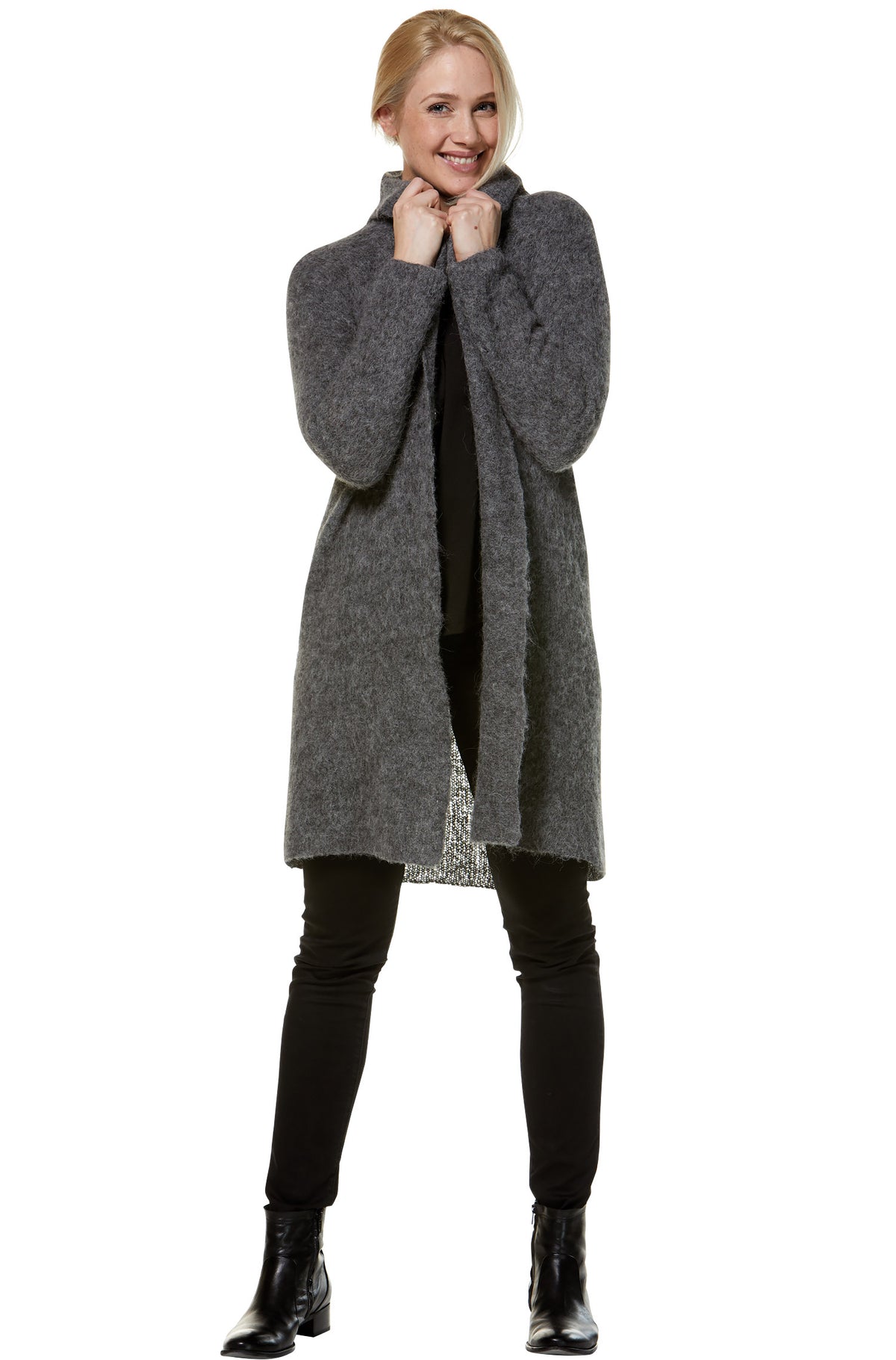 Alpaka Strickjacke PAULINA aus Baby Alpaka und Wolle-anthrazit