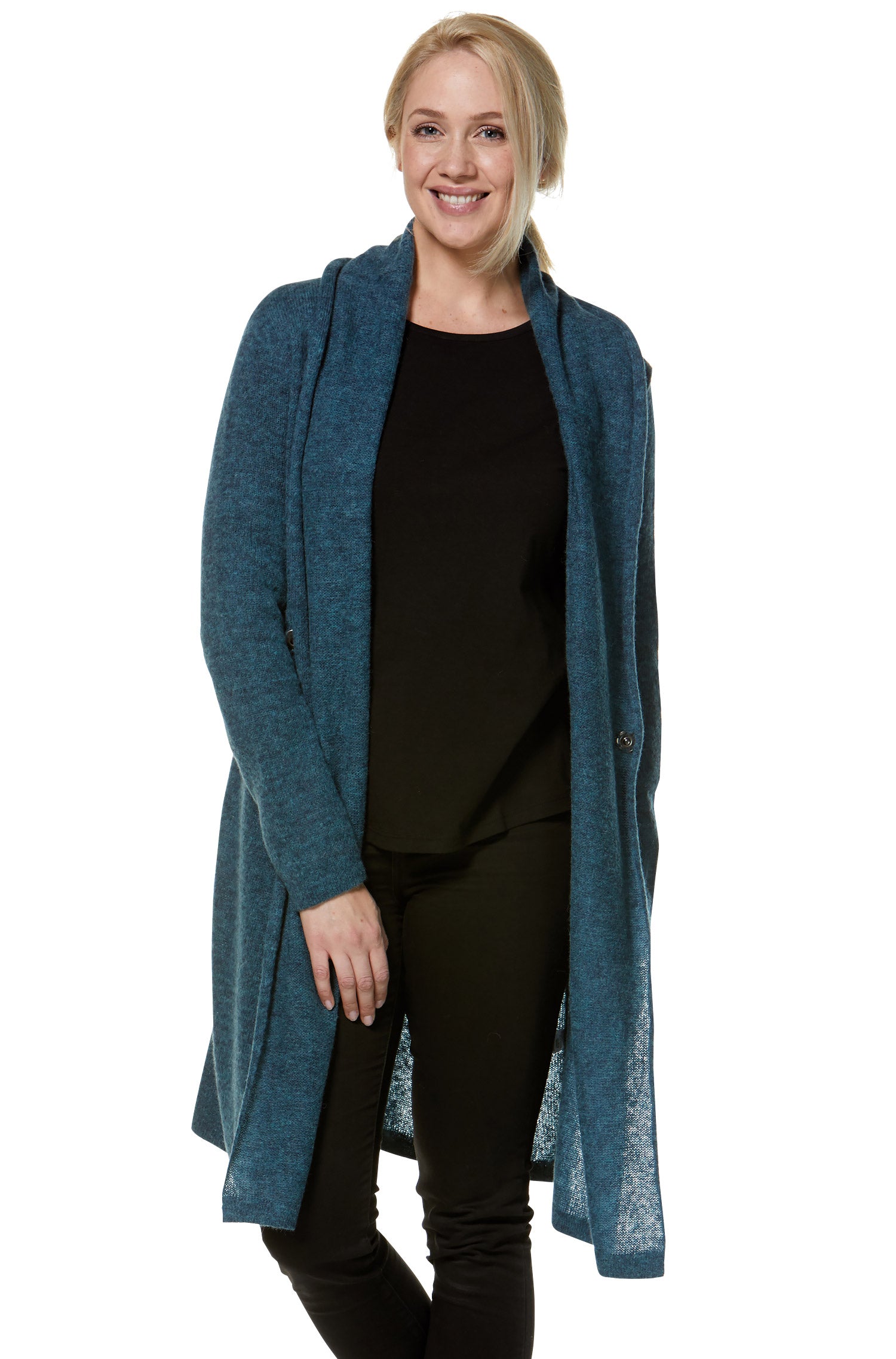 Alpaka Strickjacke PAULINA aus Baby Alpaka und Wolle-petrol