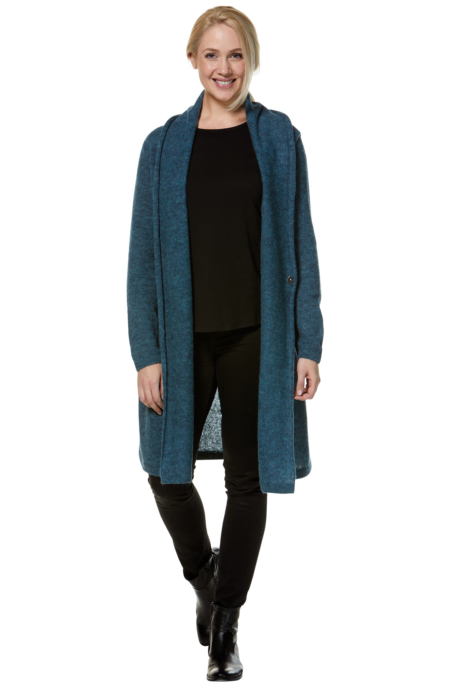 Alpaka Strickjacke PAULINA aus Baby Alpaka und Wolle-petrol