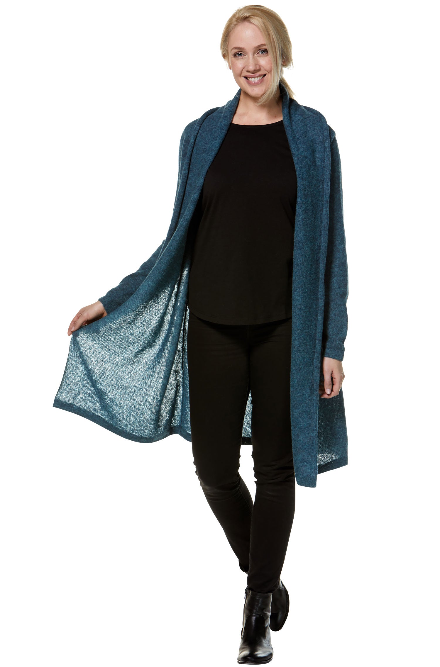 Alpaka Strickjacke PAULINA aus Baby Alpaka und Wolle-petrol