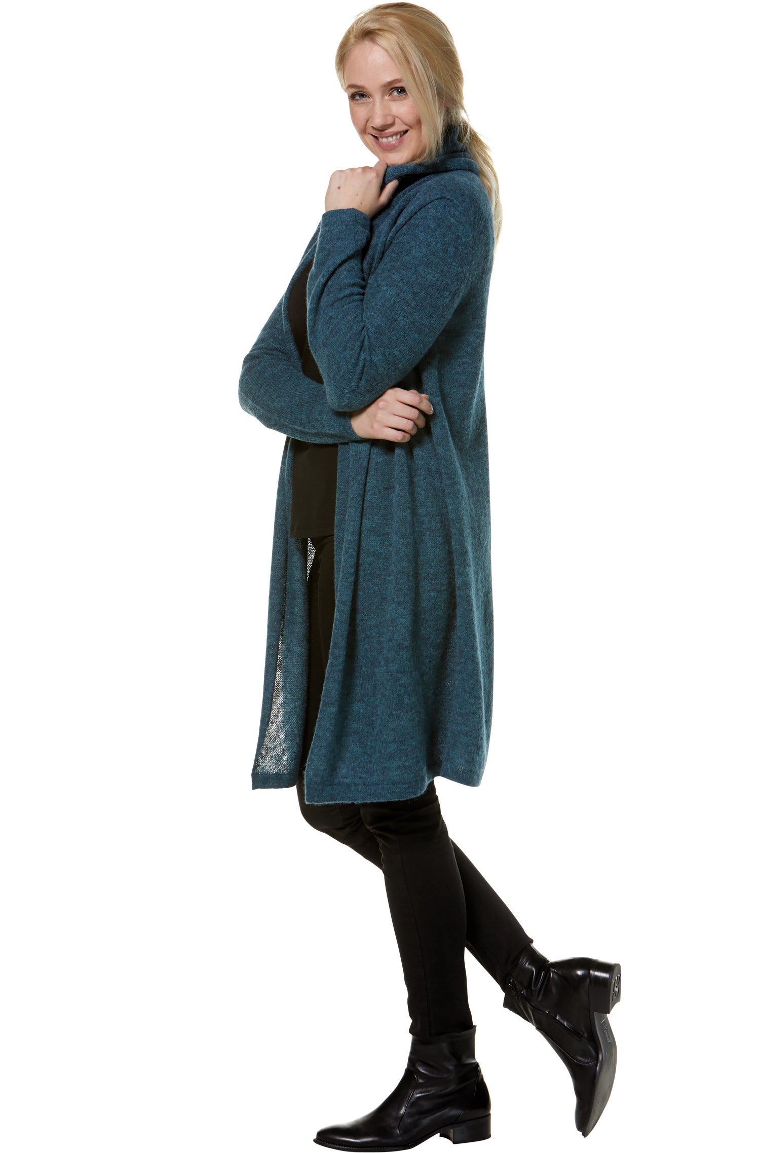 Alpaka Strickjacke PAULINA aus Baby Alpaka und Wolle-petrol