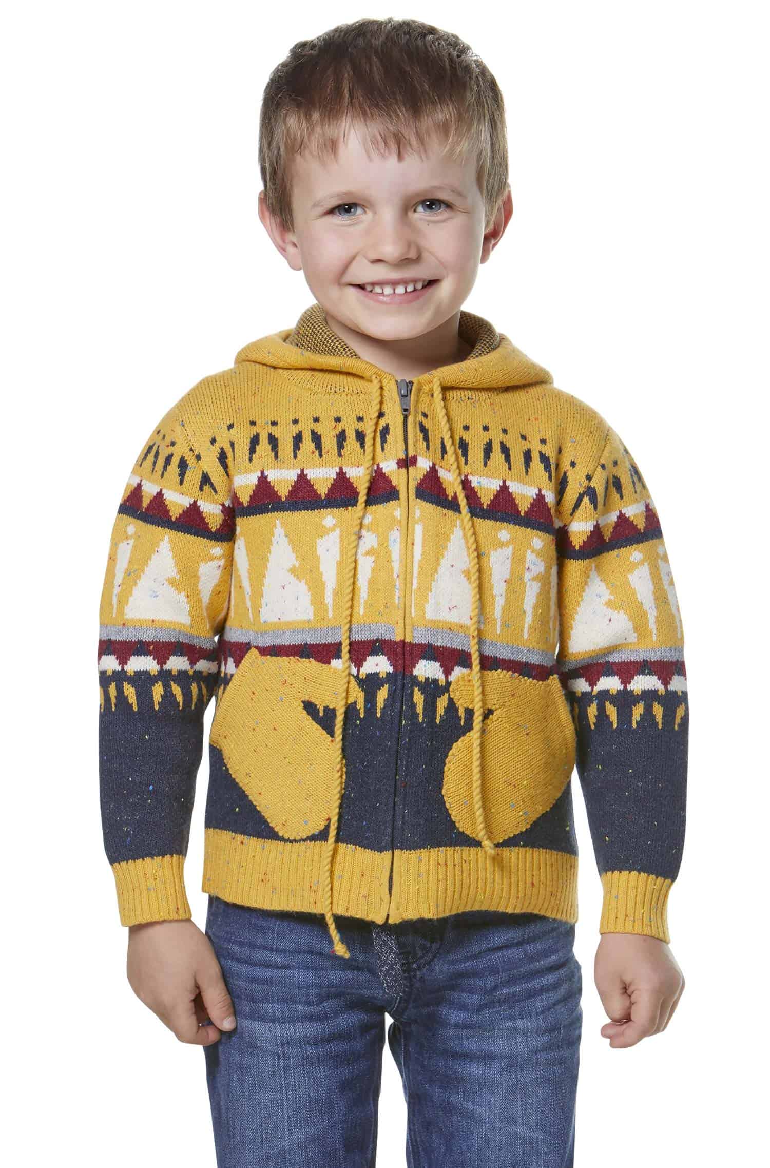 Alpaka Strickjacke ELI für Kinder Baumwolle und Baby Alpaka-gelb