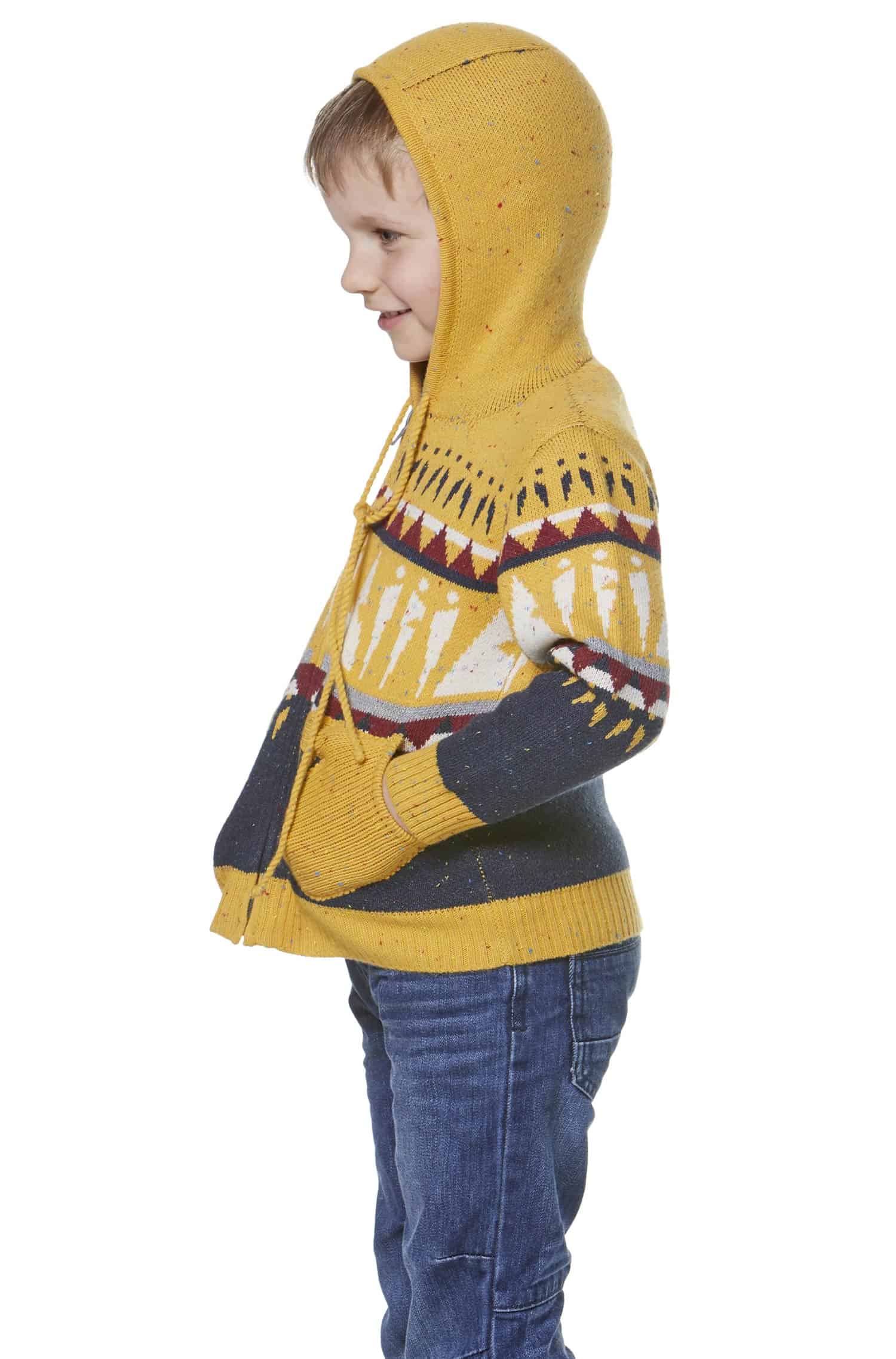 Alpaka Strickjacke ELI für Kinder Baumwolle und Baby Alpaka-gelb