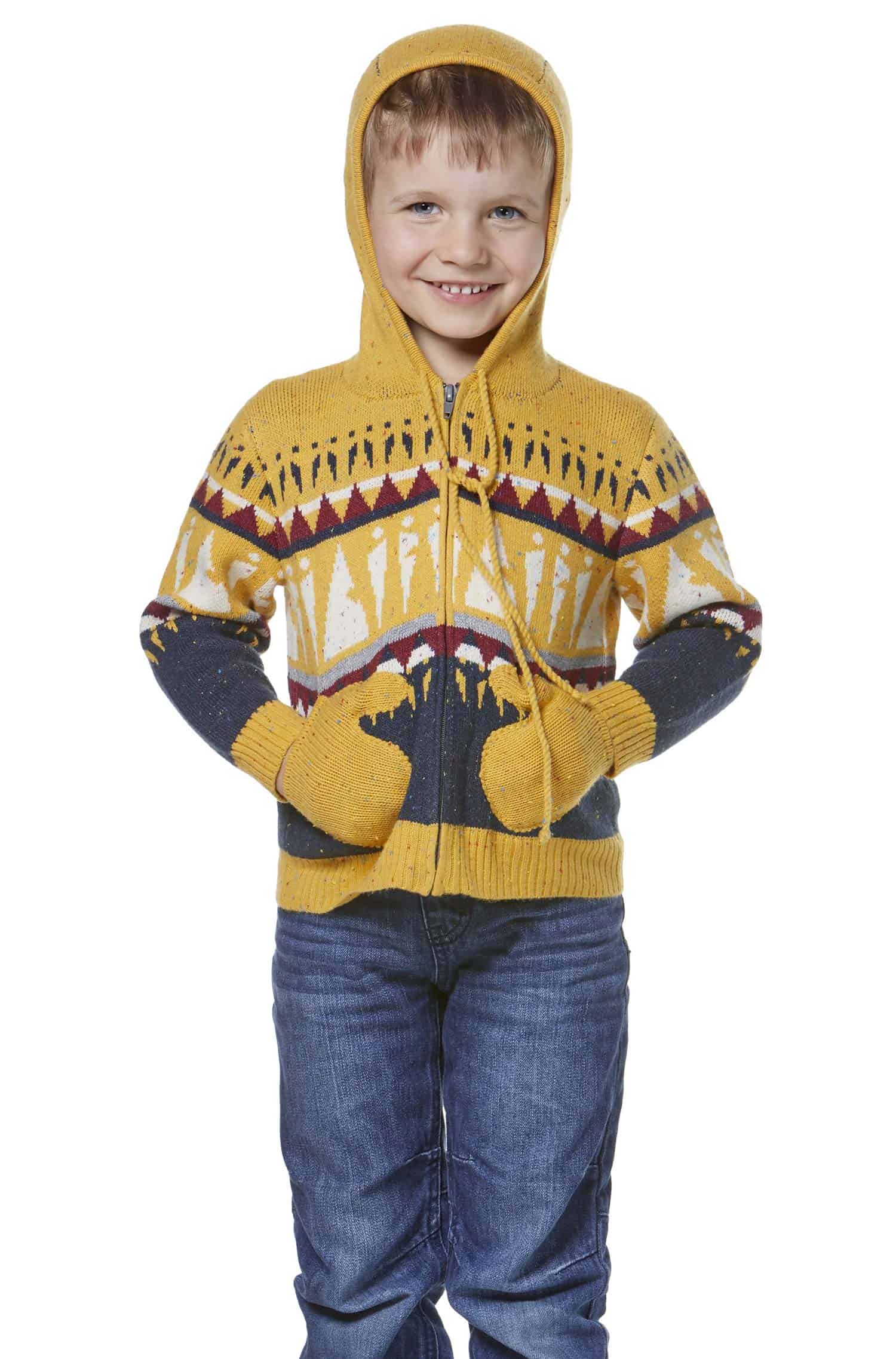 Alpaka Strickjacke ELI für Kinder Baumwolle und Baby Alpaka-gelb