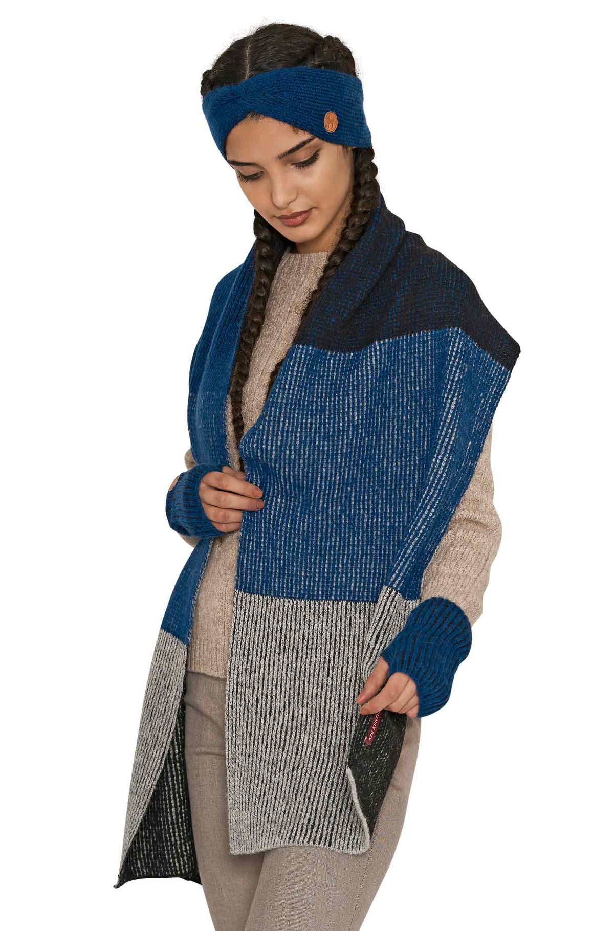 Alpaka Schal MARINO aus Baby Alpaka & Baumwolle-blau/silbergrau