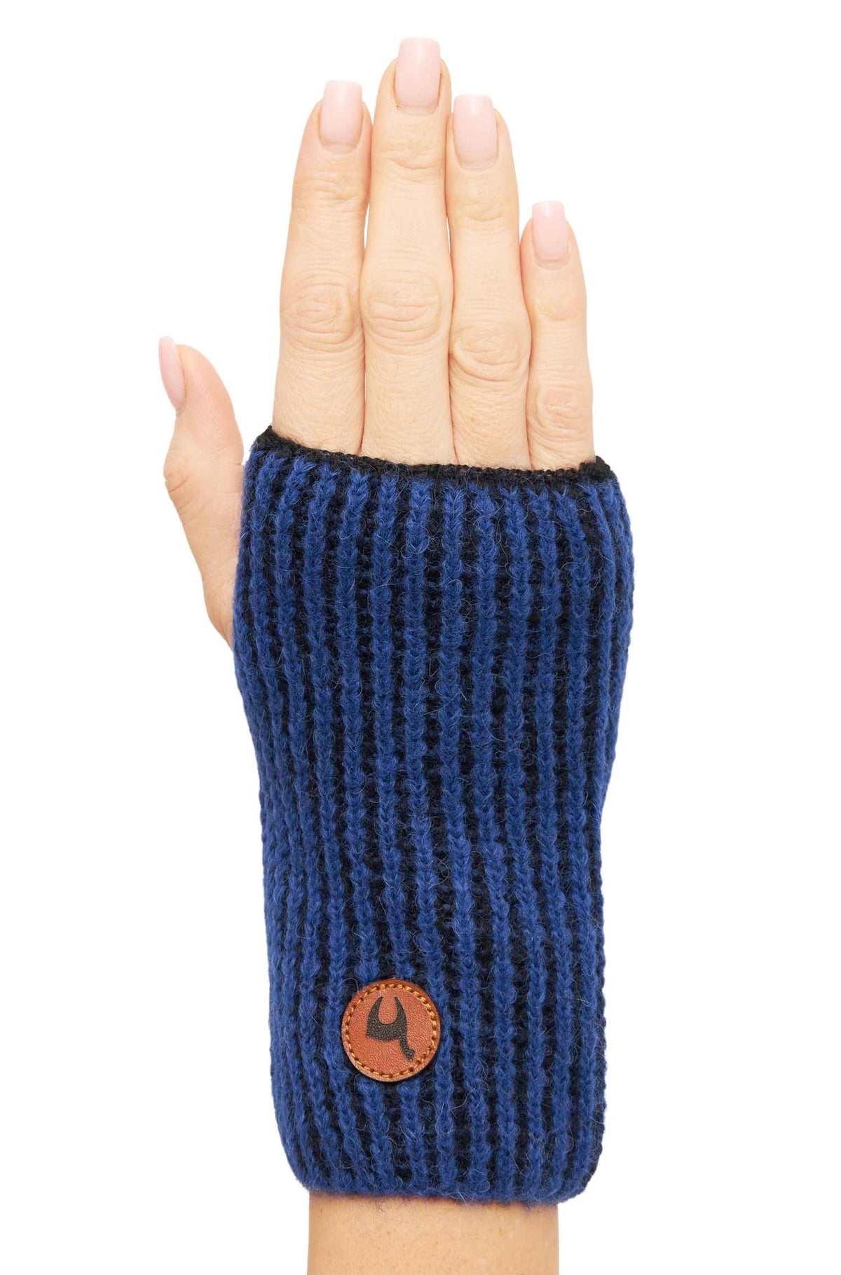 Alpaka Pulswärmer MARINO aus Baby Alpaka & Baumwolle-blau/schwarz