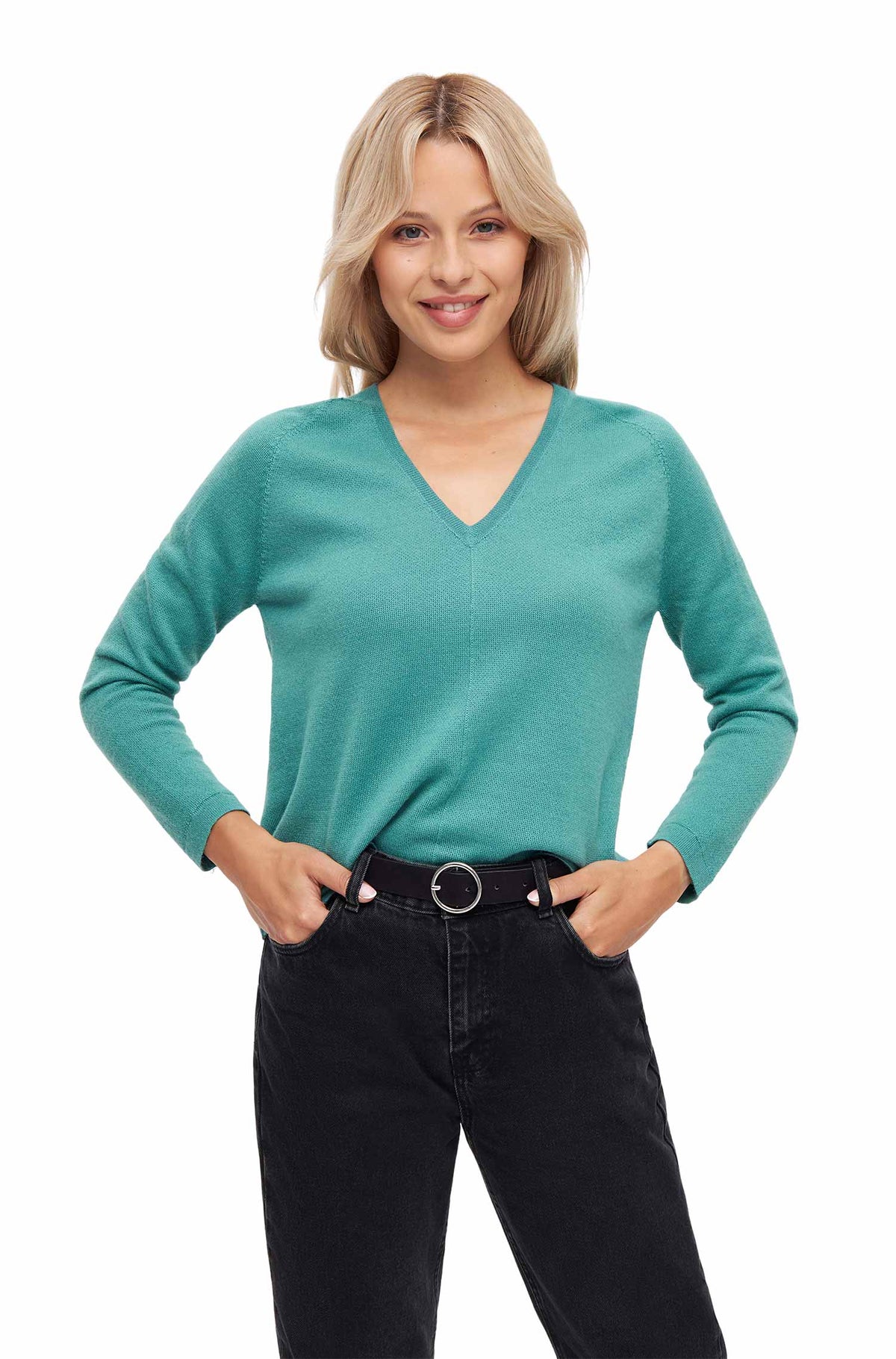 Alpaka V-Neck Pullover ANNA aus 100% Baby Alpaka-mint