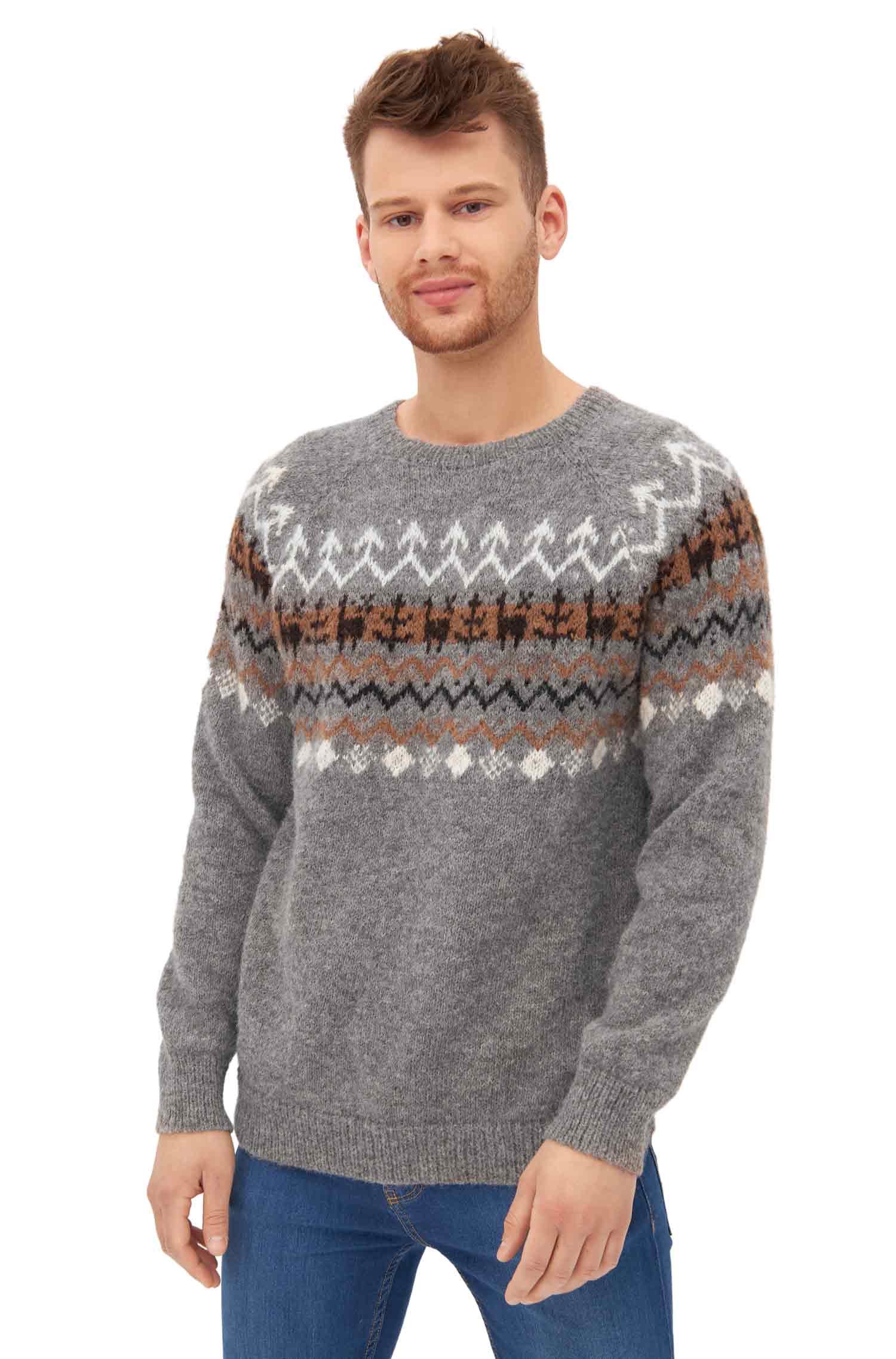 Alpaka Herren Pullover NATURA aus ungefärbtem Alpaka-anthrazit