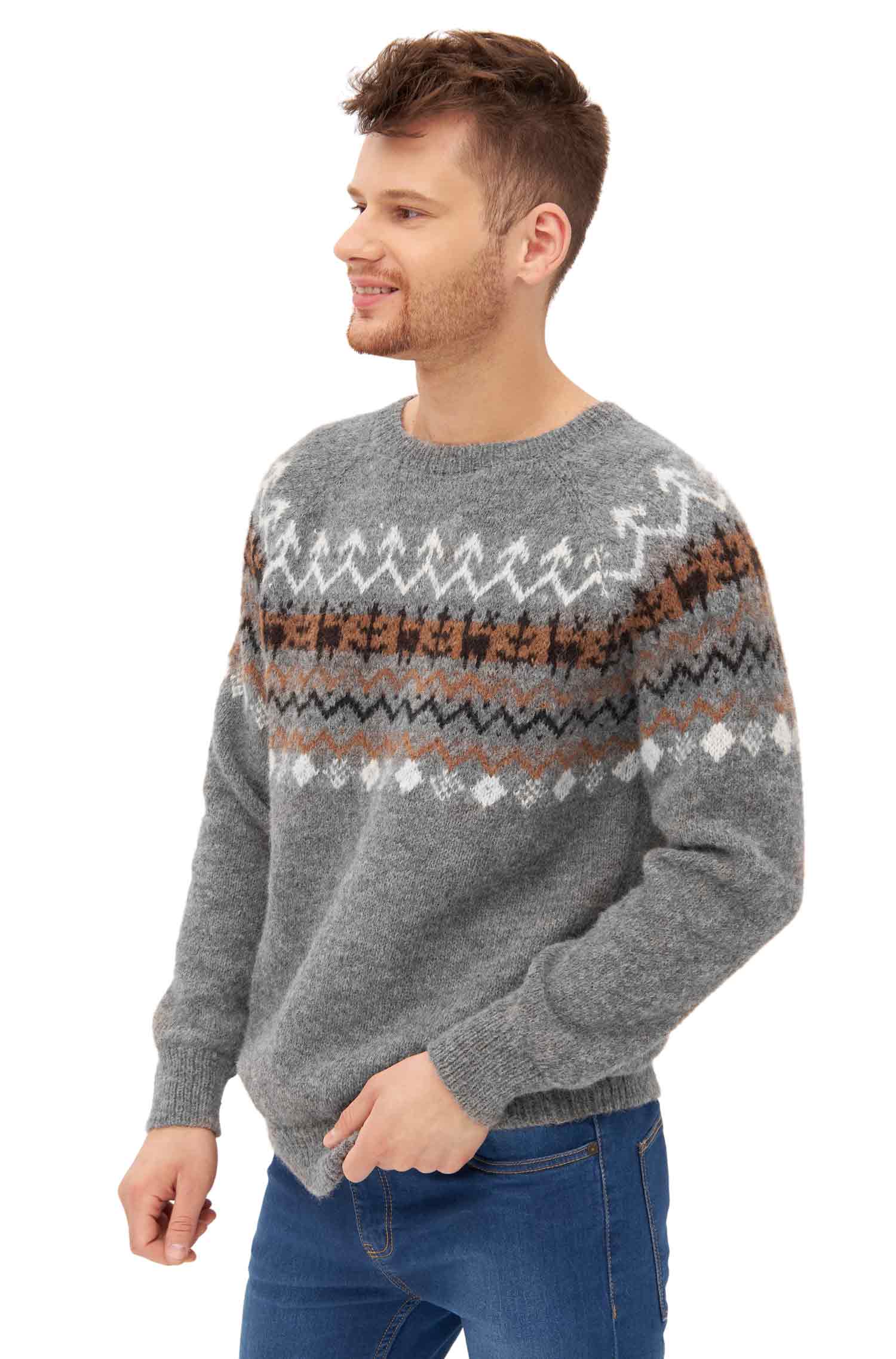 Alpaka Herren Pullover NATURA aus ungefärbtem Alpaka-anthrazit