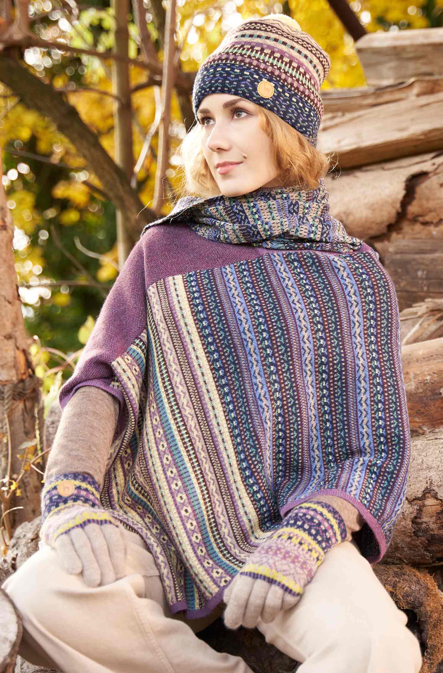 Alpaka Poncho DILAYA aus 100% Baby Alpaka-orchidee