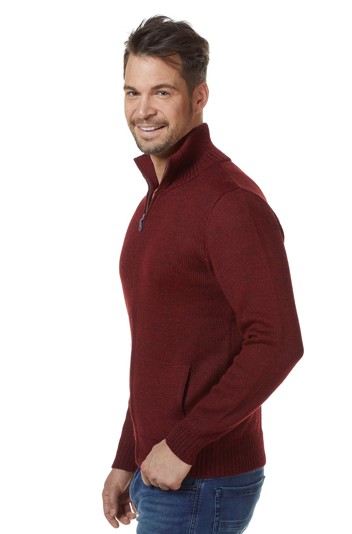 Alpaka Strickjacke RONALDO aus 100% Baby Alpaka-rot