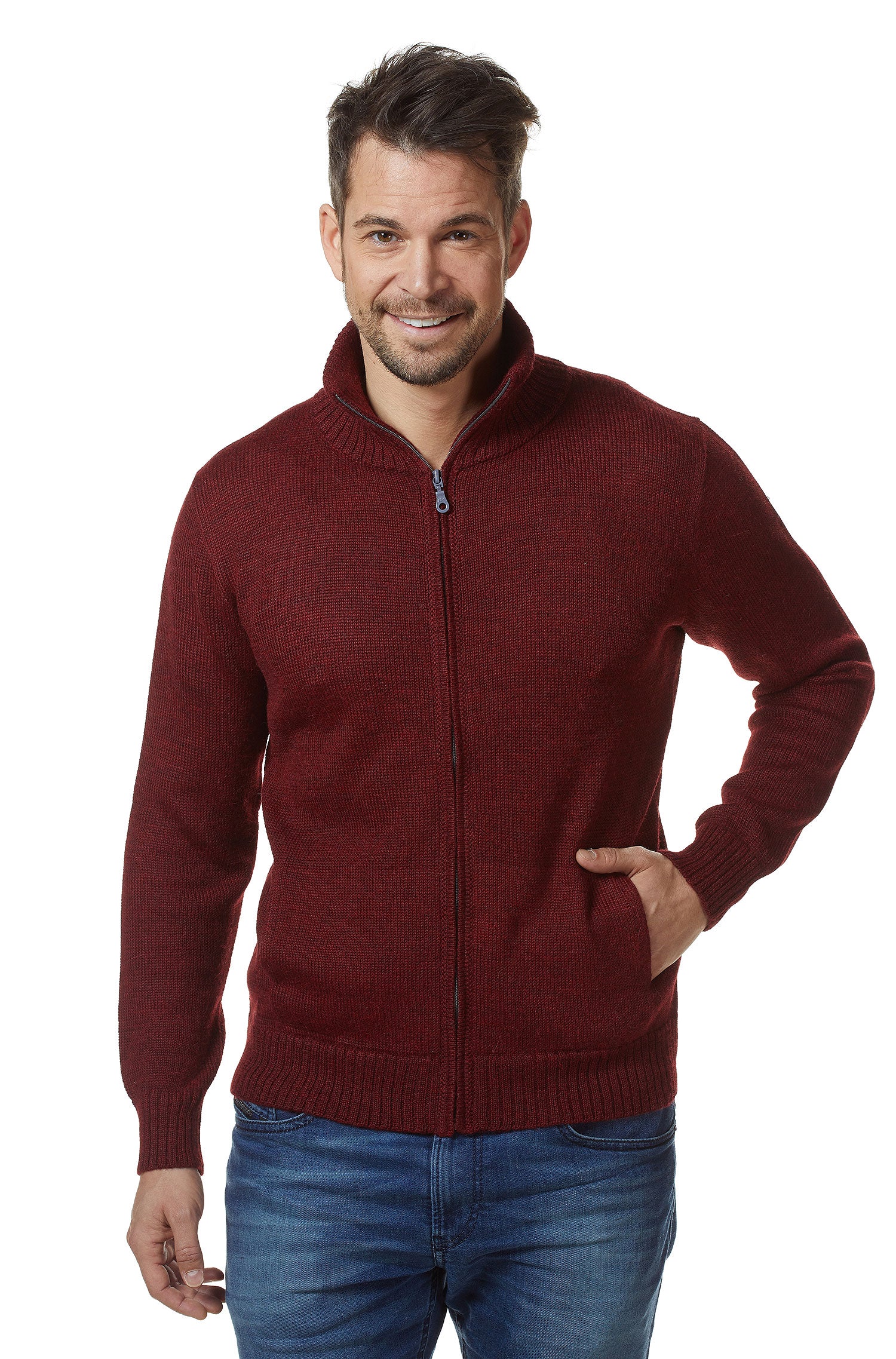 Alpaka Strickjacke RONALDO aus 100% Baby Alpaka-rot