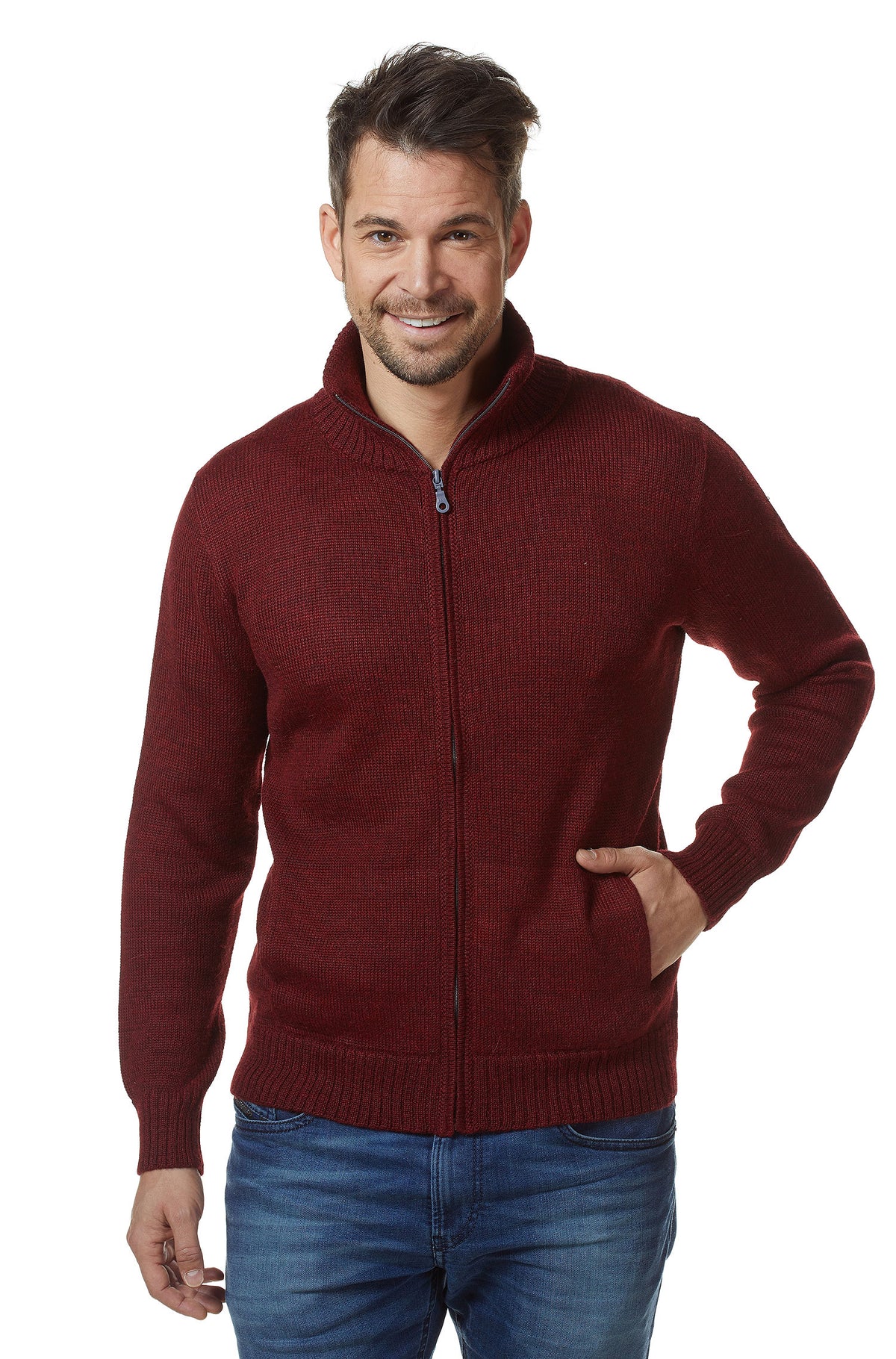 Alpaka Strickjacke RONALDO aus 100% Baby Alpaka-rot