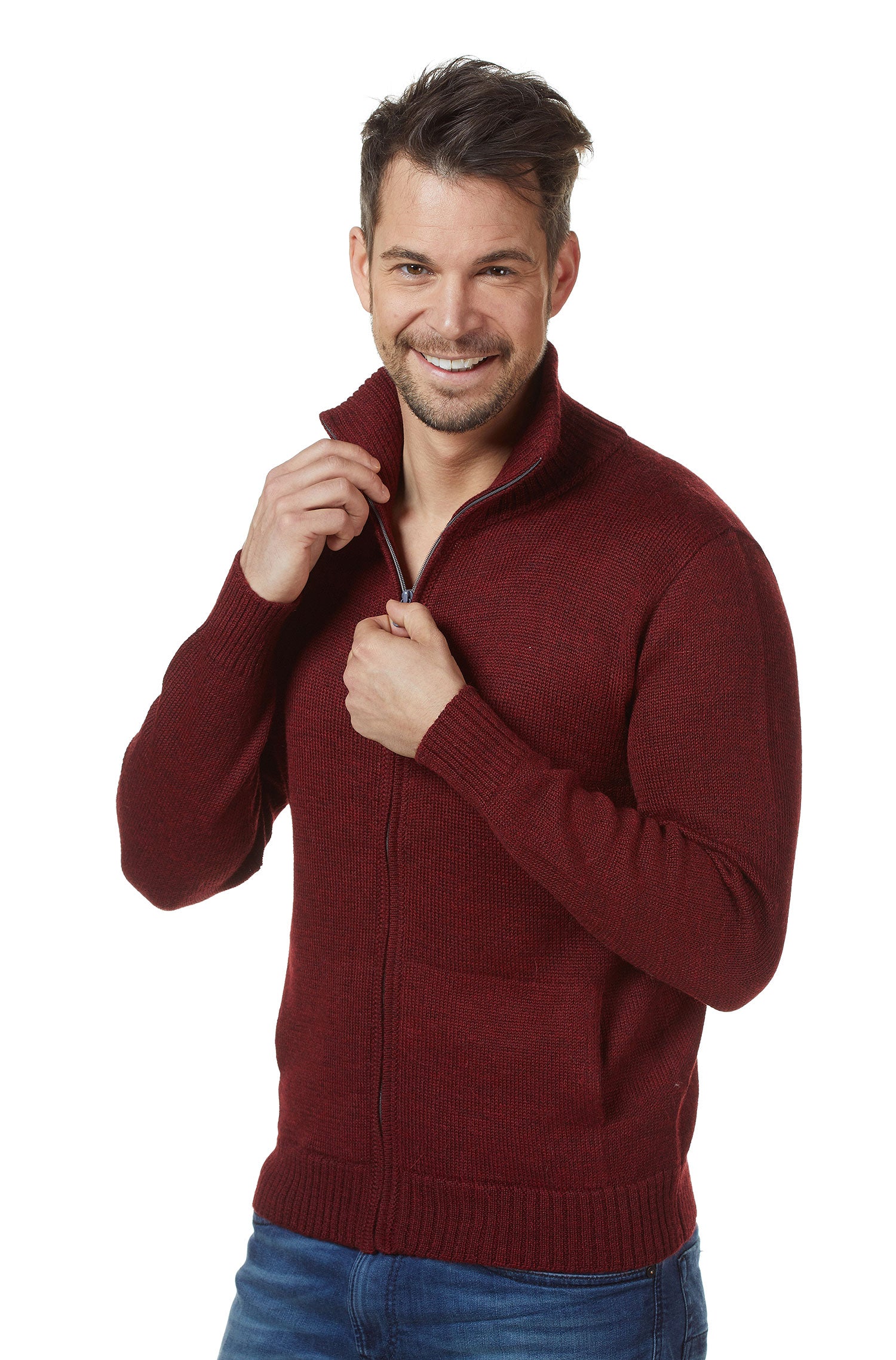 Alpaka Strickjacke RONALDO aus 100% Baby Alpaka-rot