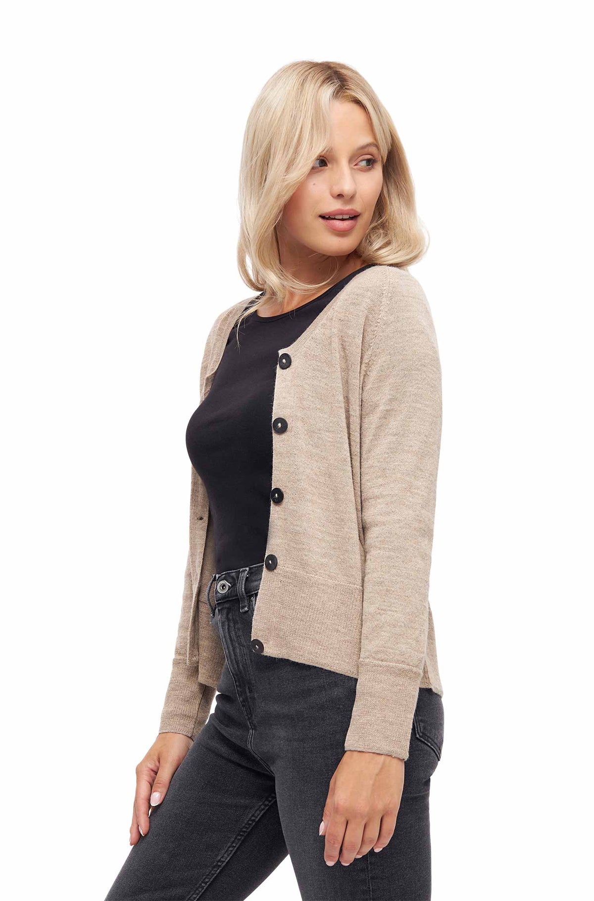 Cardigan ALINA aus Baby-Alpaka-Baumwoll-Mix-beige