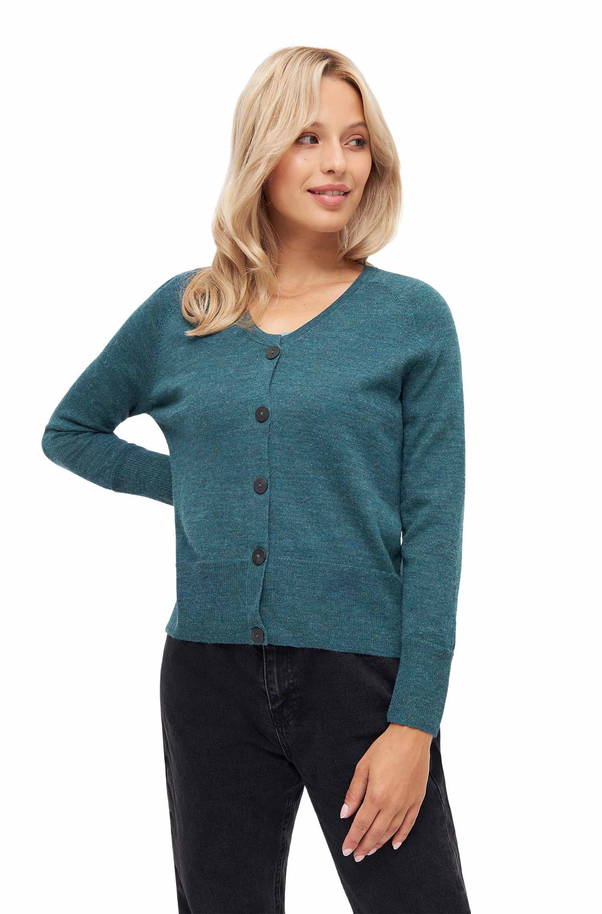 Cardigan ALINA aus Baby-Alpaka-Baumwoll-Mix-laguna