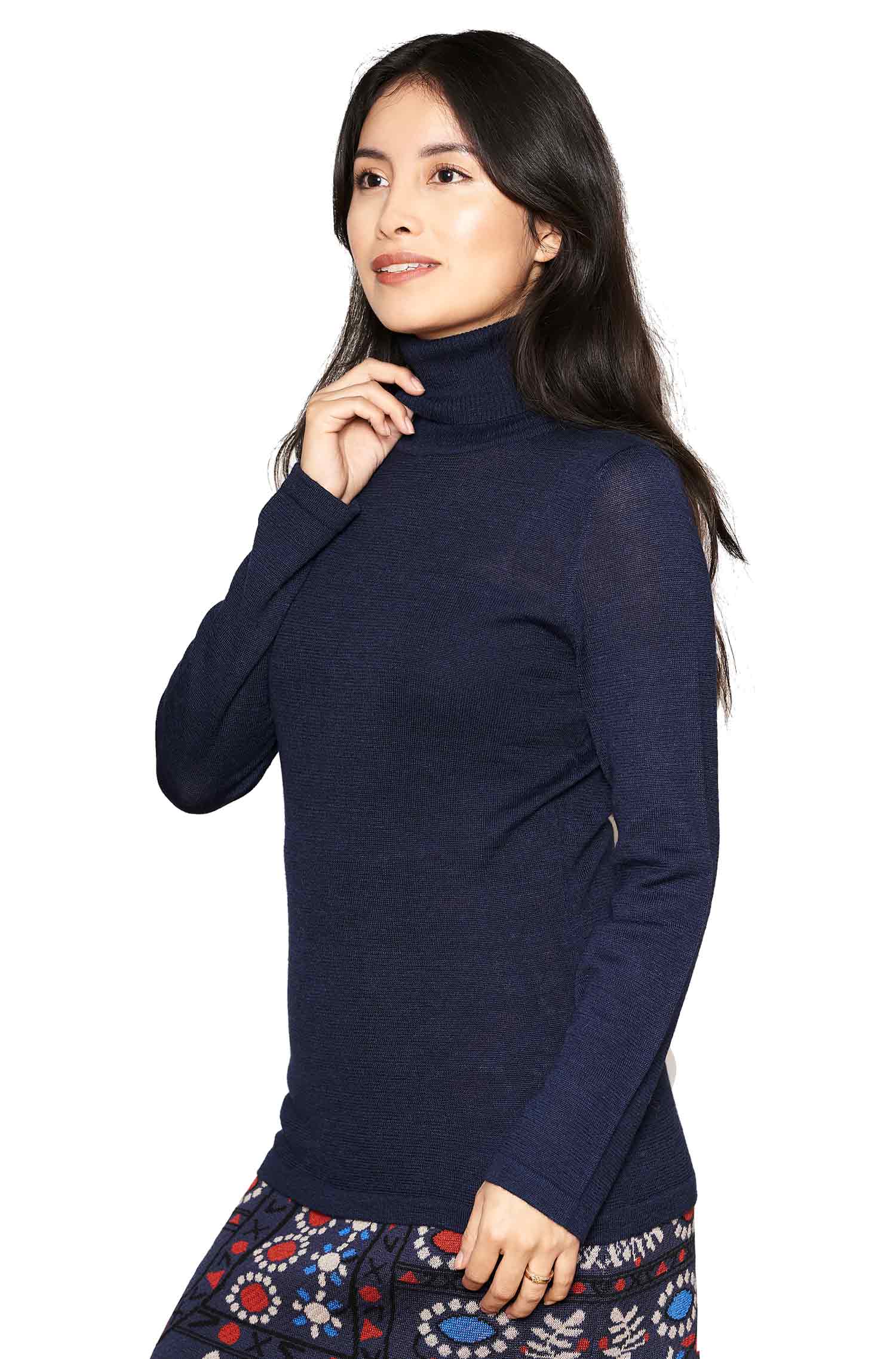 Alpaka Rollkragen Pullover MADAI aus Baby Alpaka und Seide-dunkelblau