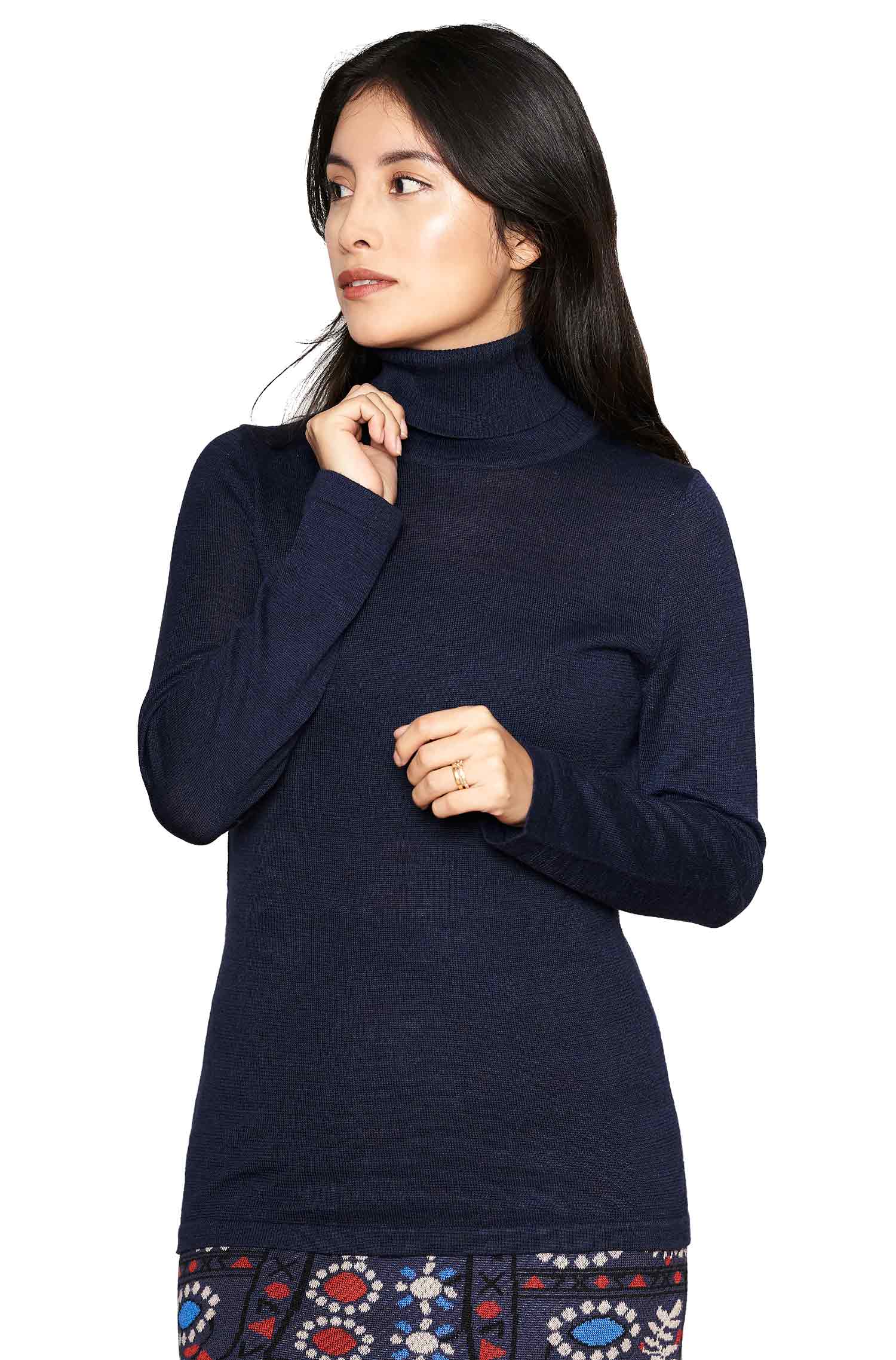 Alpaka Rollkragen Pullover MADAI aus Baby Alpaka und Seide-dunkelblau