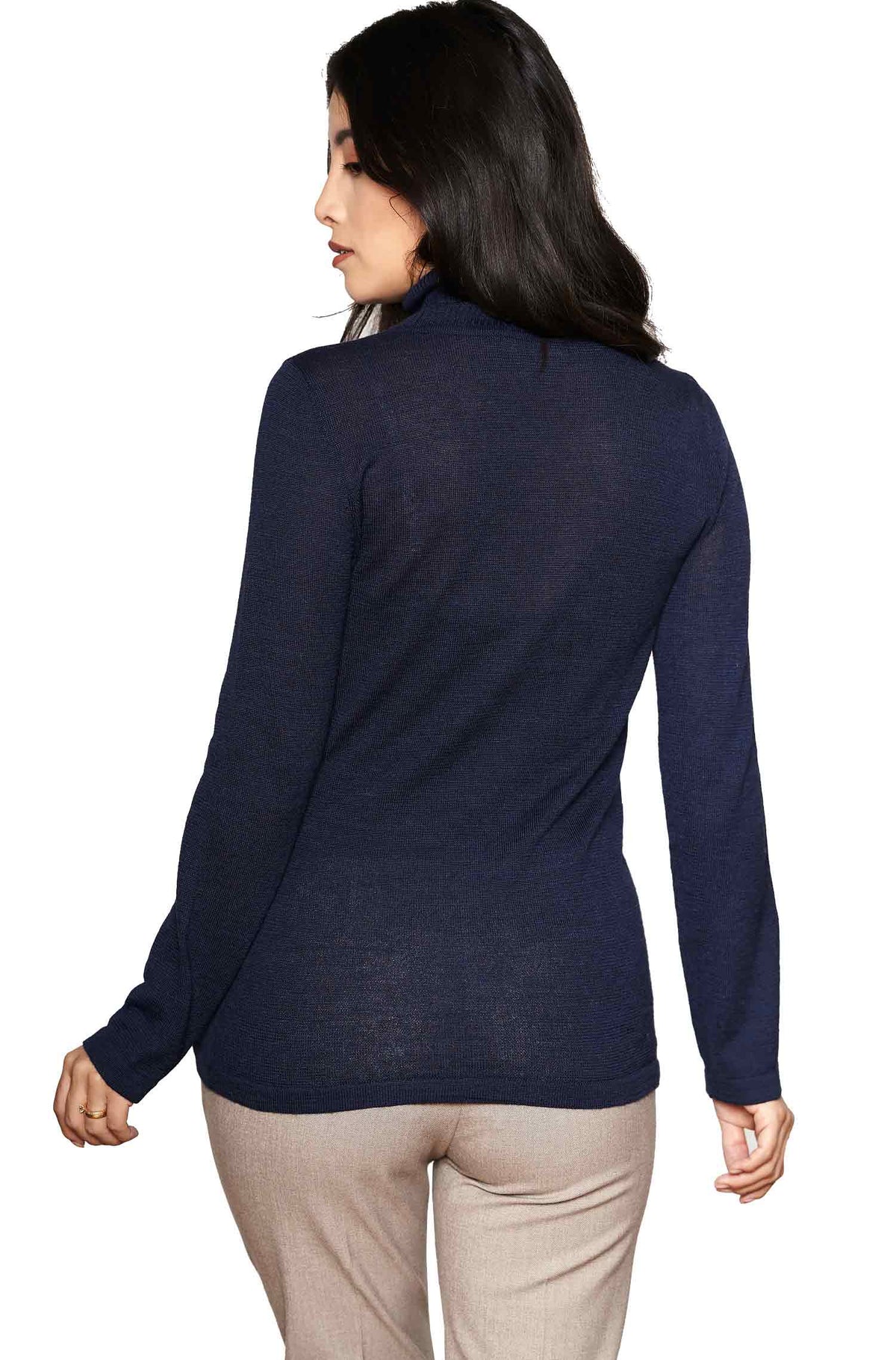 Alpaka Rollkragen Pullover MADAI aus Baby Alpaka und Seide-dunkelblau
