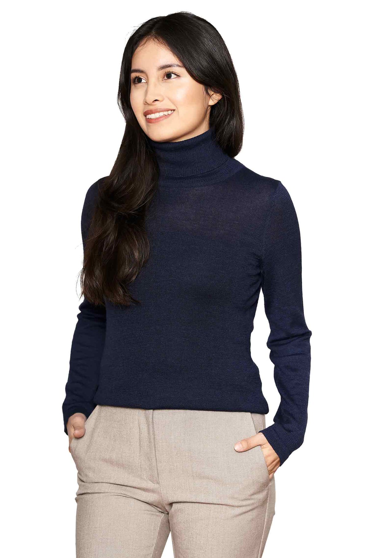 Alpaka Rollkragen Pullover MADAI aus Baby Alpaka und Seide-dunkelblau