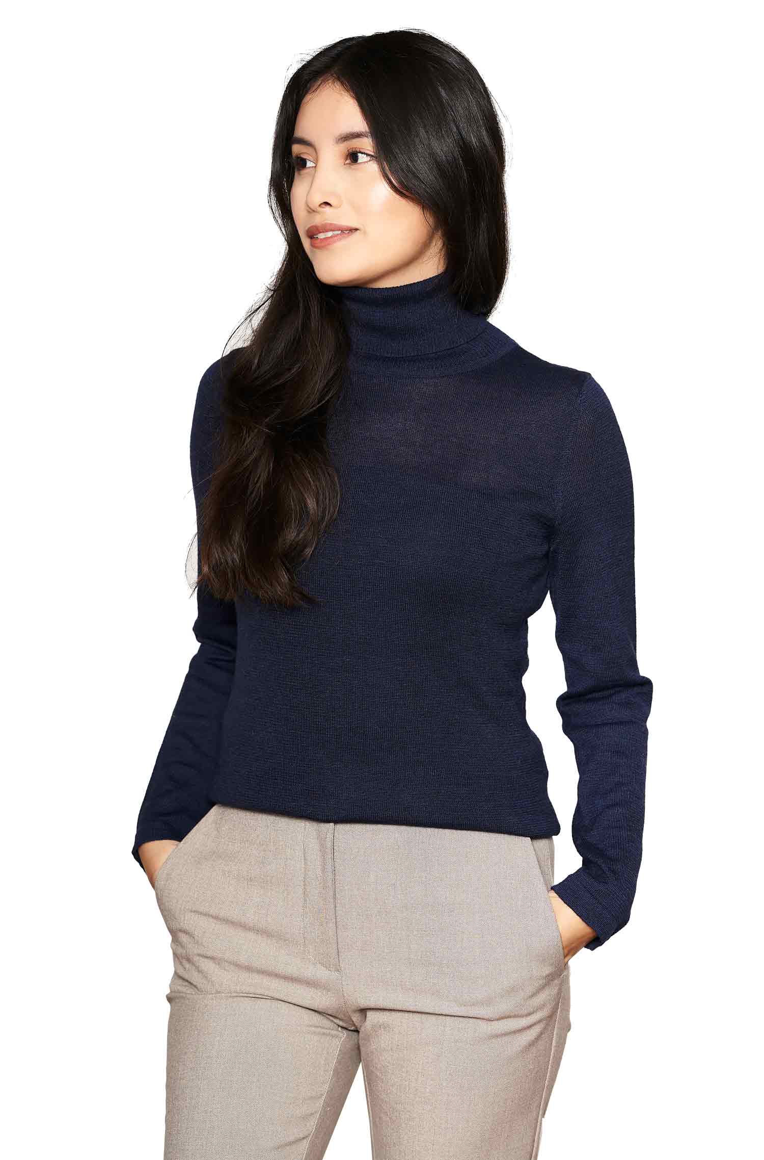 Alpaka Rollkragen Pullover MADAI aus Baby Alpaka und Seide-dunkelblau