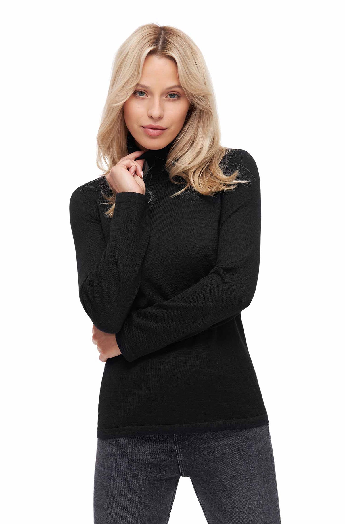 Alpaka Rollkragen Pullover MADAI aus Baby Alpaka und Seide-schwarz