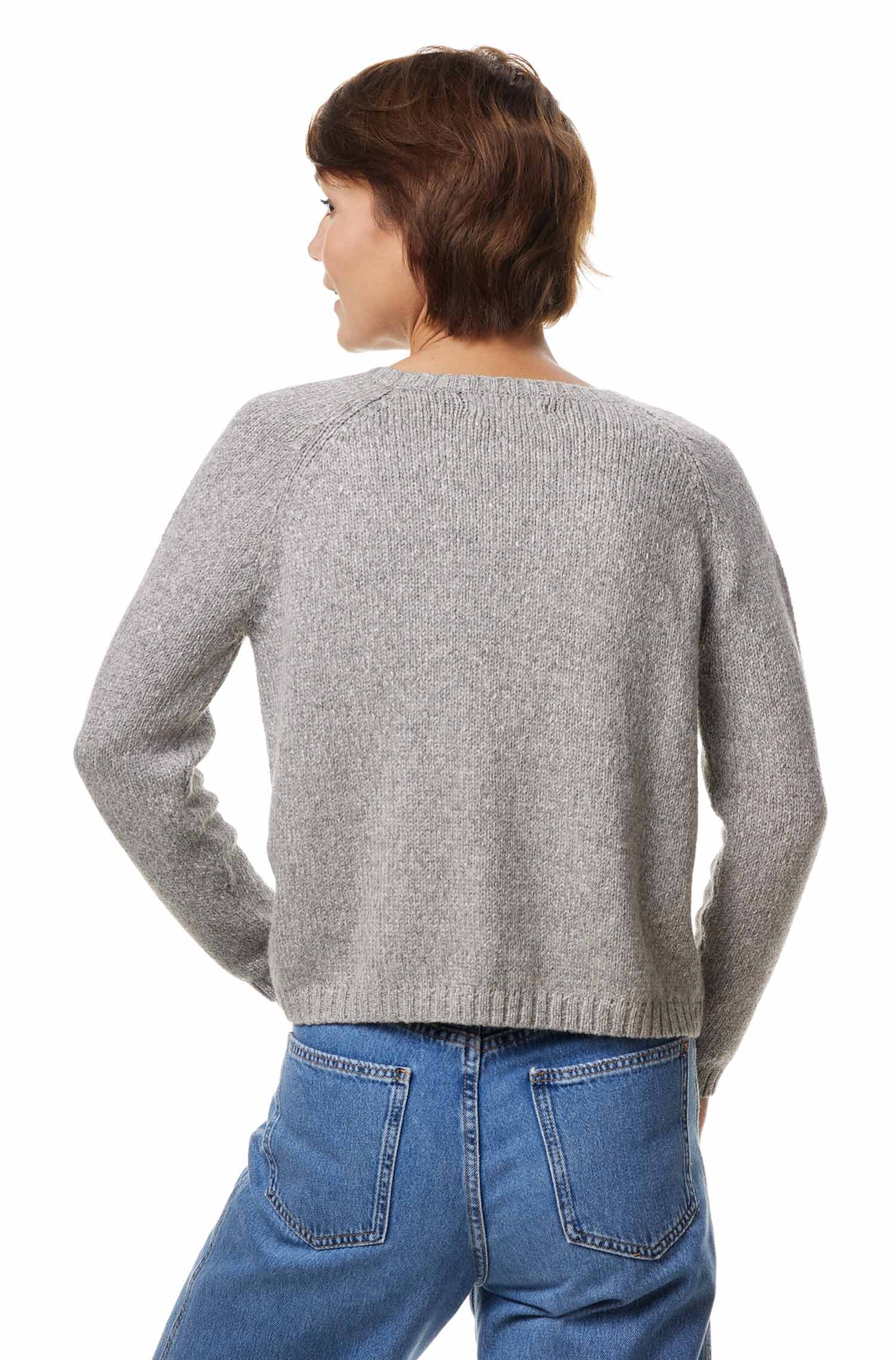 Alpaka Rundhals Pullover ELLA aus Baby Alpaka und Pima Baumwolle-grau meliert