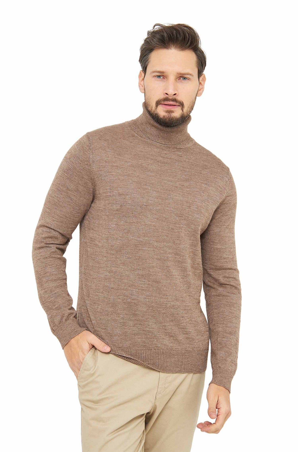 Alpaka Rollkragen Pullover MADAI aus Baby Alpaka und Seide-sand
