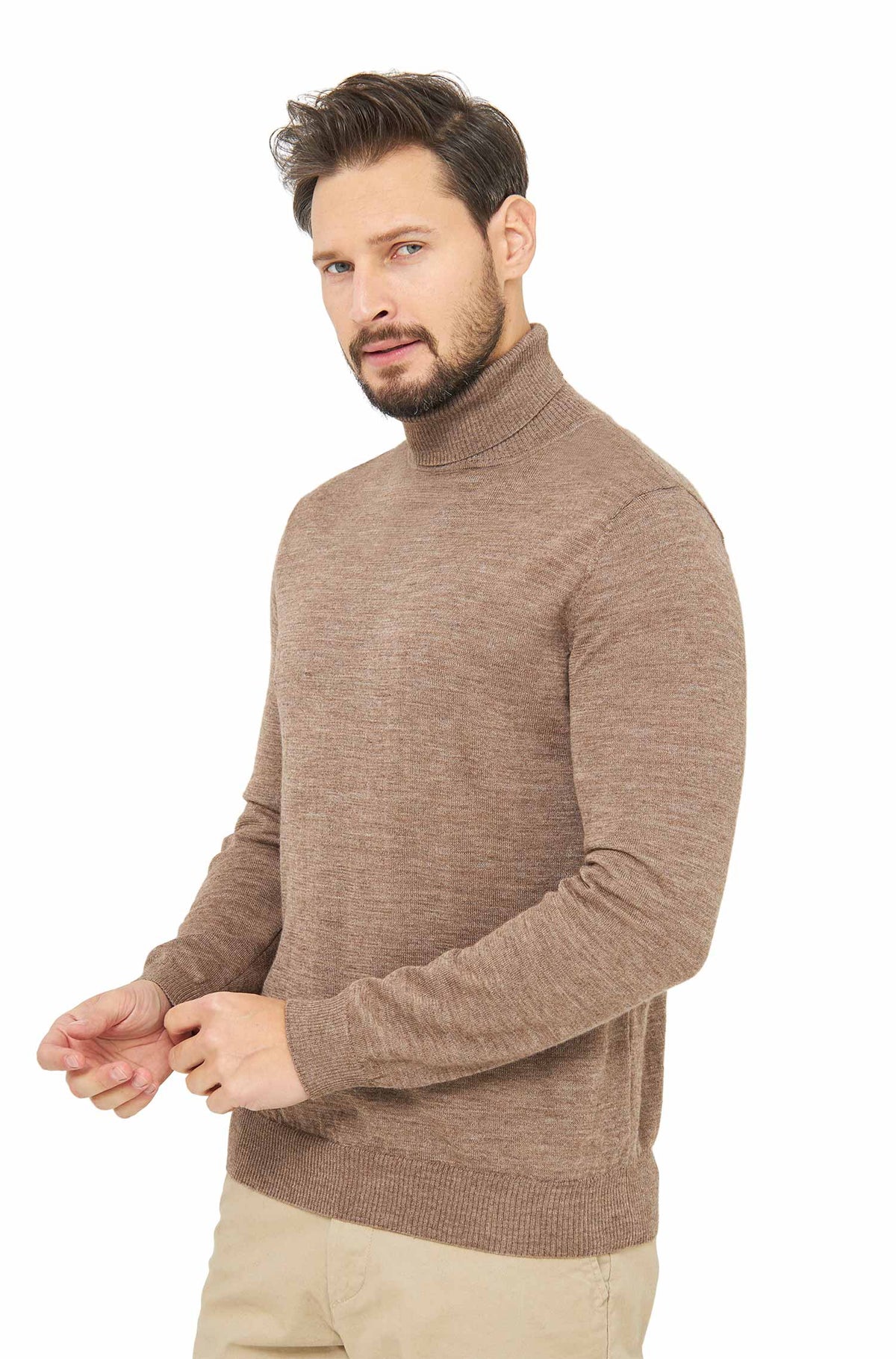 Alpaka Rollkragen Pullover MADAI aus Baby Alpaka und Seide-sand