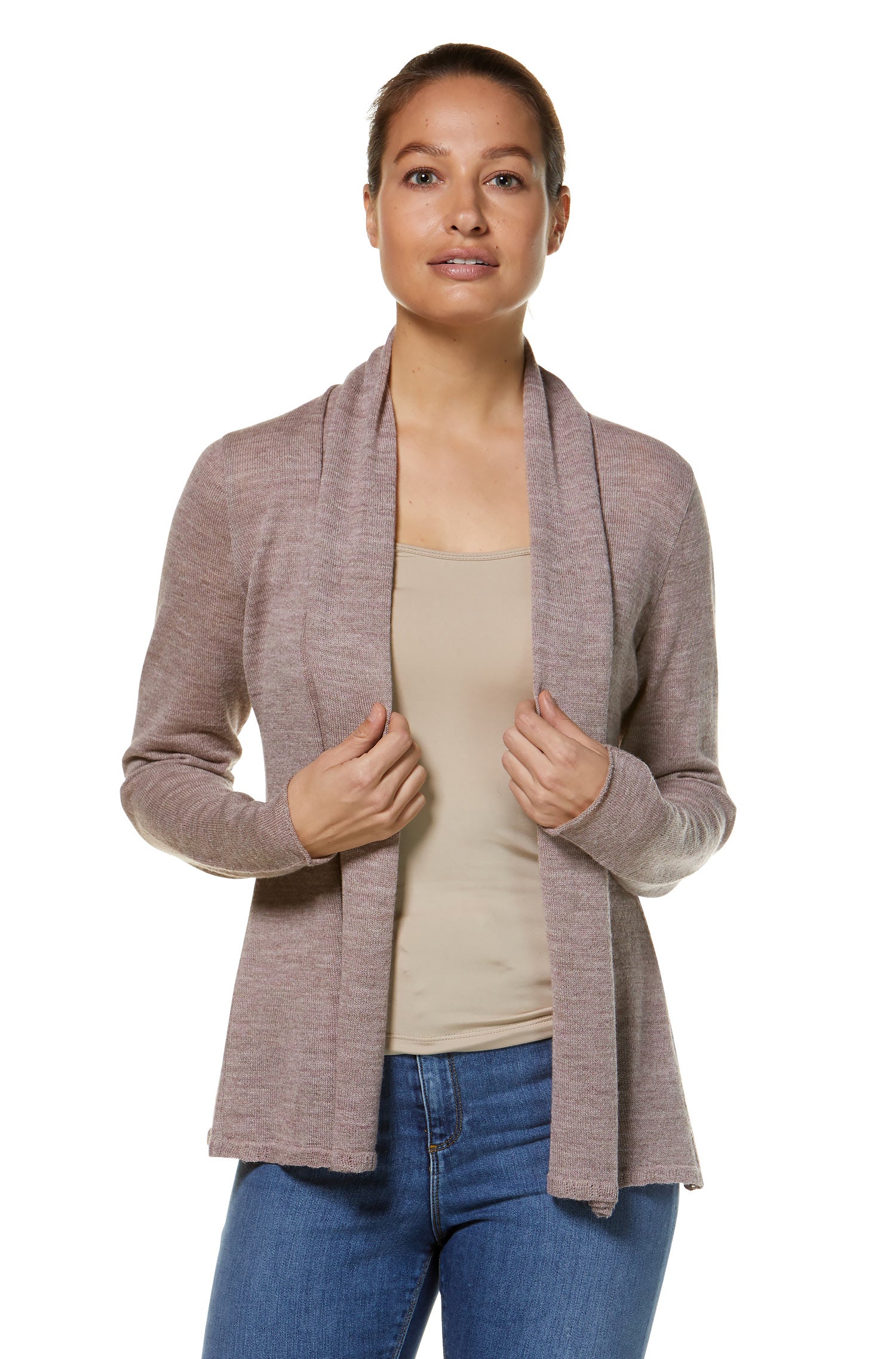 Alpaka Strickjacke PENELOPE aus 100% Baby Alpaka-flieder melange