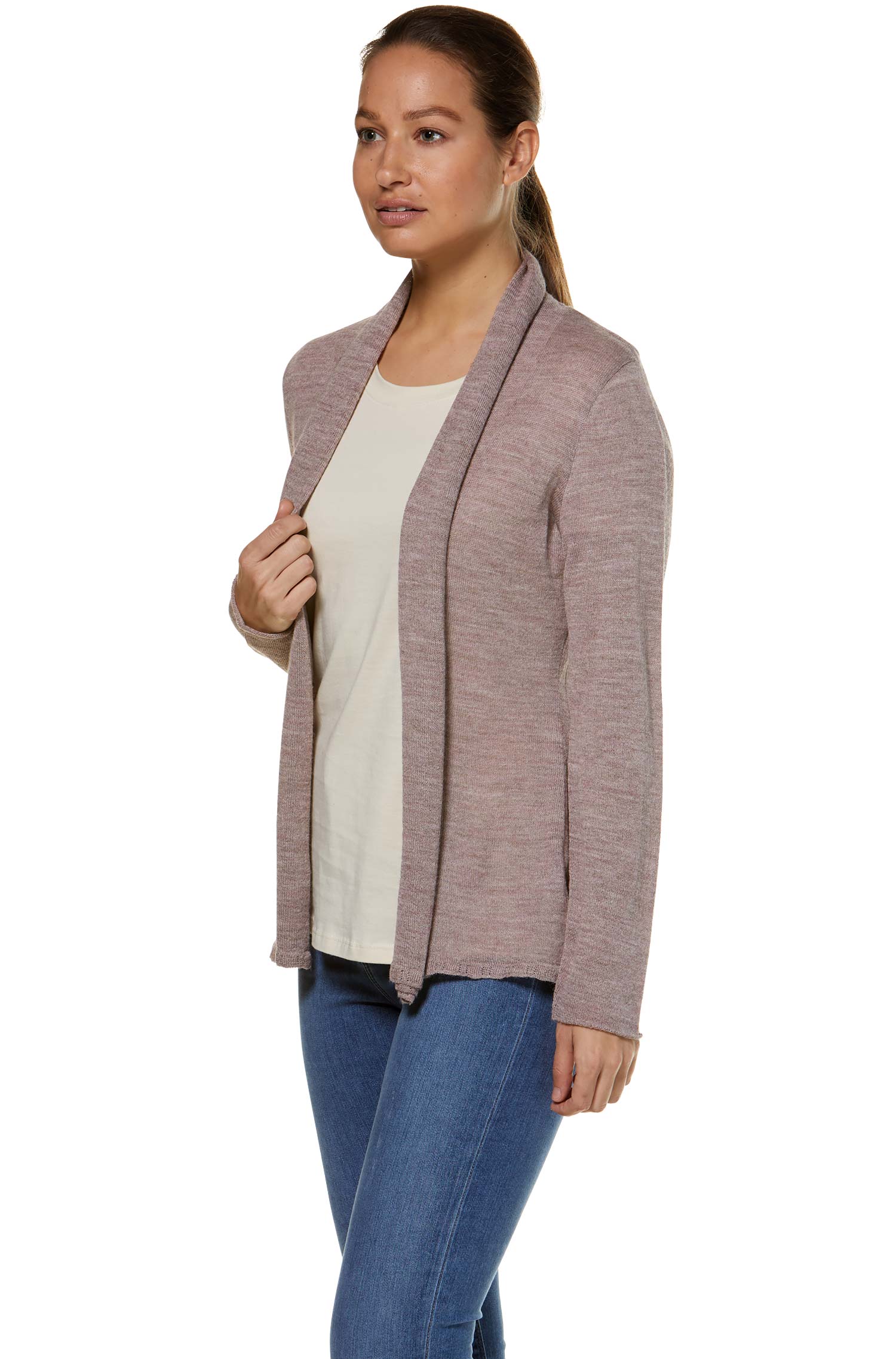Alpaka Strickjacke PENELOPE aus 100% Baby Alpaka-flieder melange
