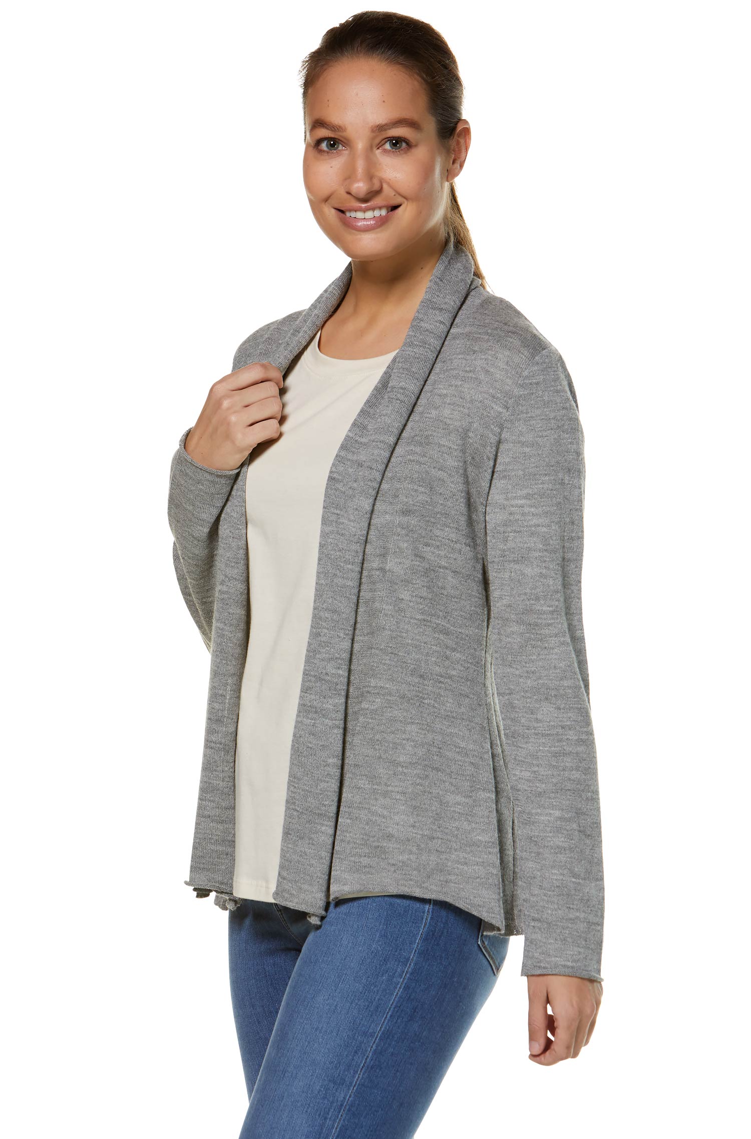 Alpaka Strickjacke PENELOPE aus 100% Baby Alpaka-silbergrau