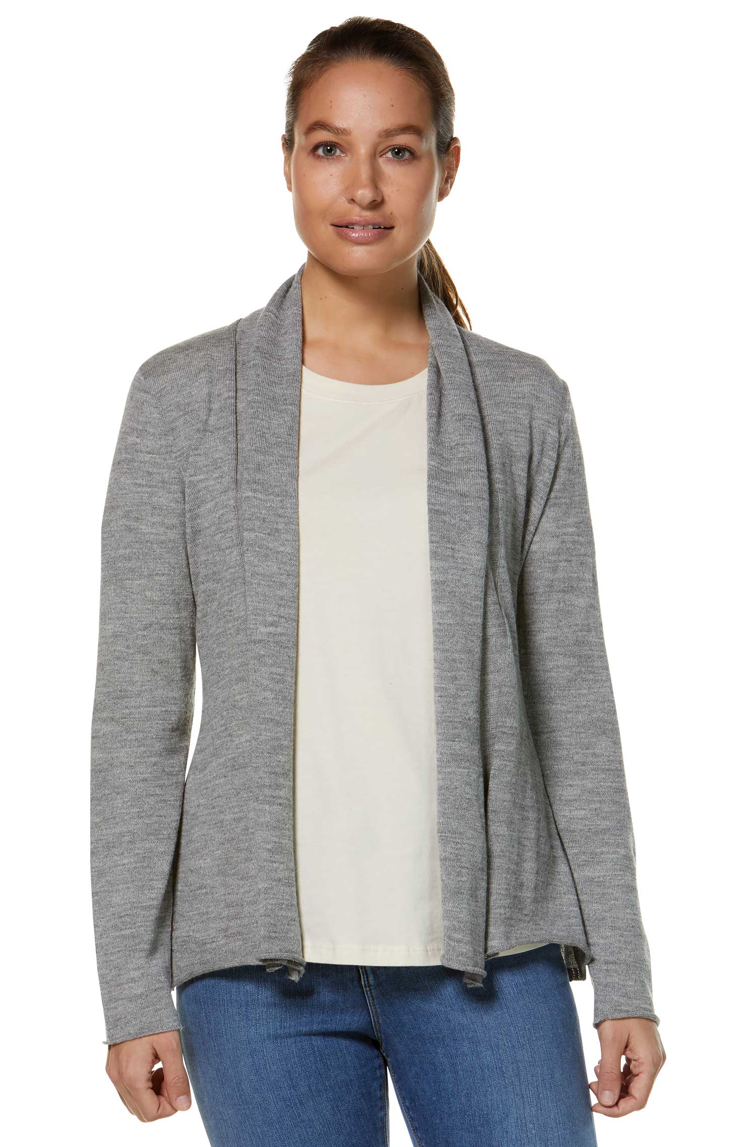Alpaka Strickjacke PENELOPE aus 100% Baby Alpaka-silbergrau
