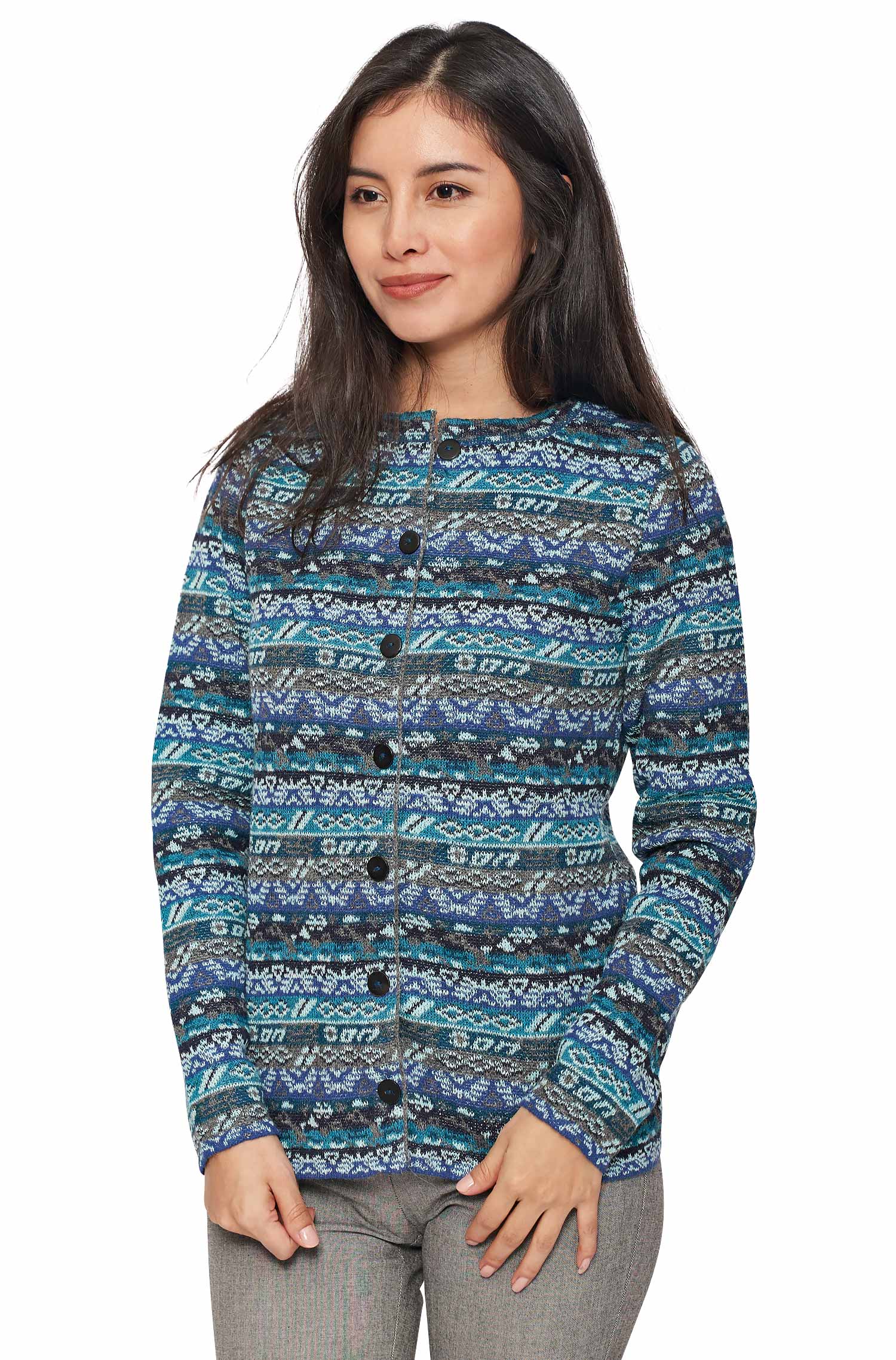 Alpaka Strickjacke TAMIA aus 100% Baby Alpaka-aqua