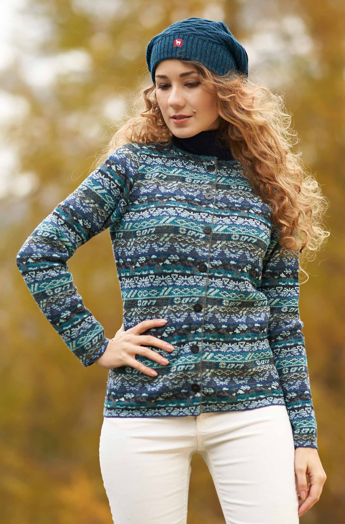 Alpaka Strickjacke TAMIA aus 100% Baby Alpaka-aqua