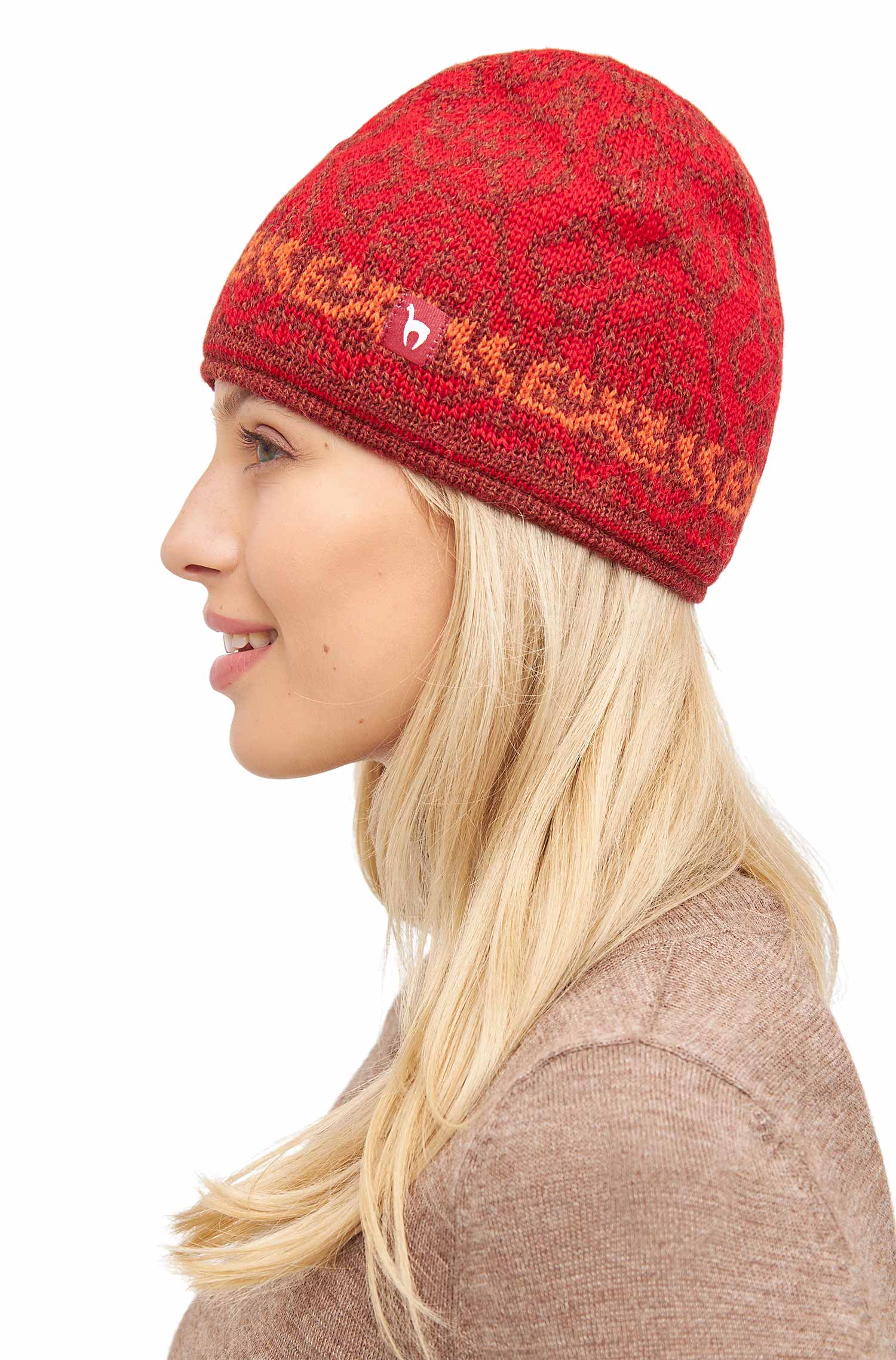 Alpaka Jacquard Mütze CHIMU aus 100% Baby Alpaka-rot