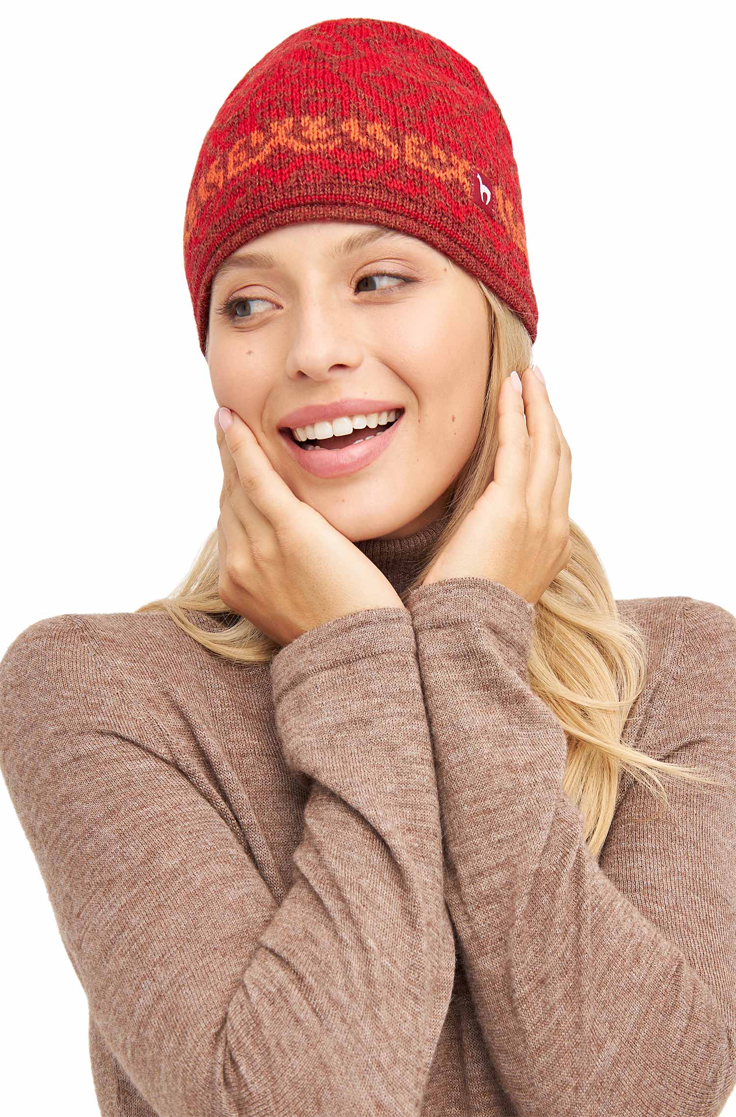 Alpaka Jacquard Mütze CHIMU aus 100% Baby Alpaka-rot