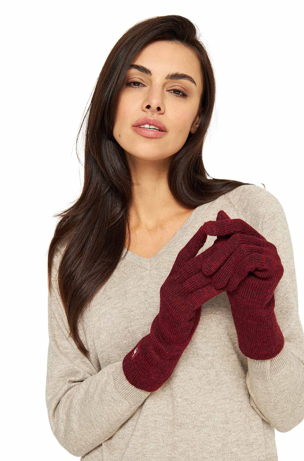 Alpaka Fingerhandschuhe TOUCH aus 100% Baby Alpaka-rot/schwarz meliert